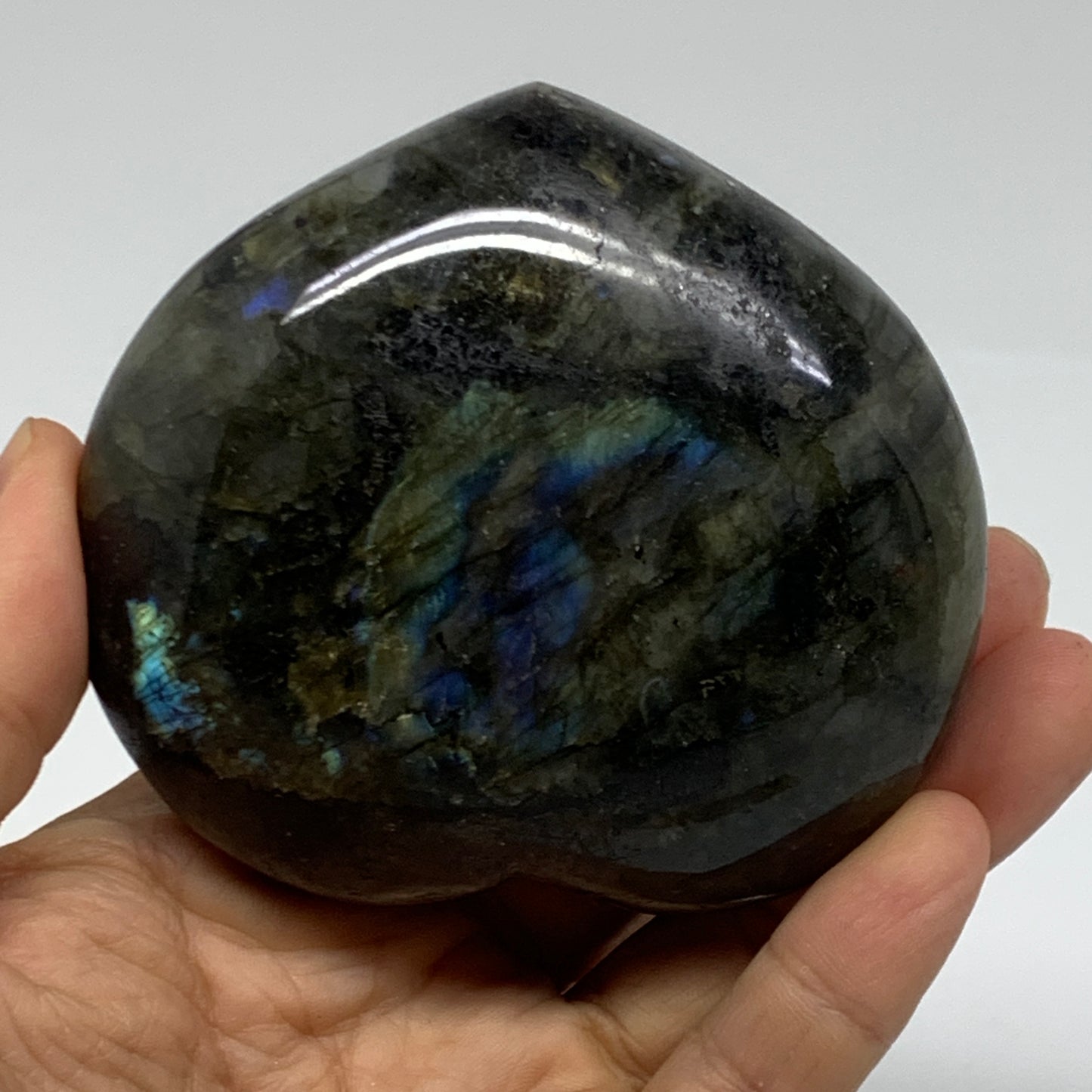 0.81 lbs, 3"x3.3"x1.5", Natural Labradorite Heart Polished Crystal, B37247