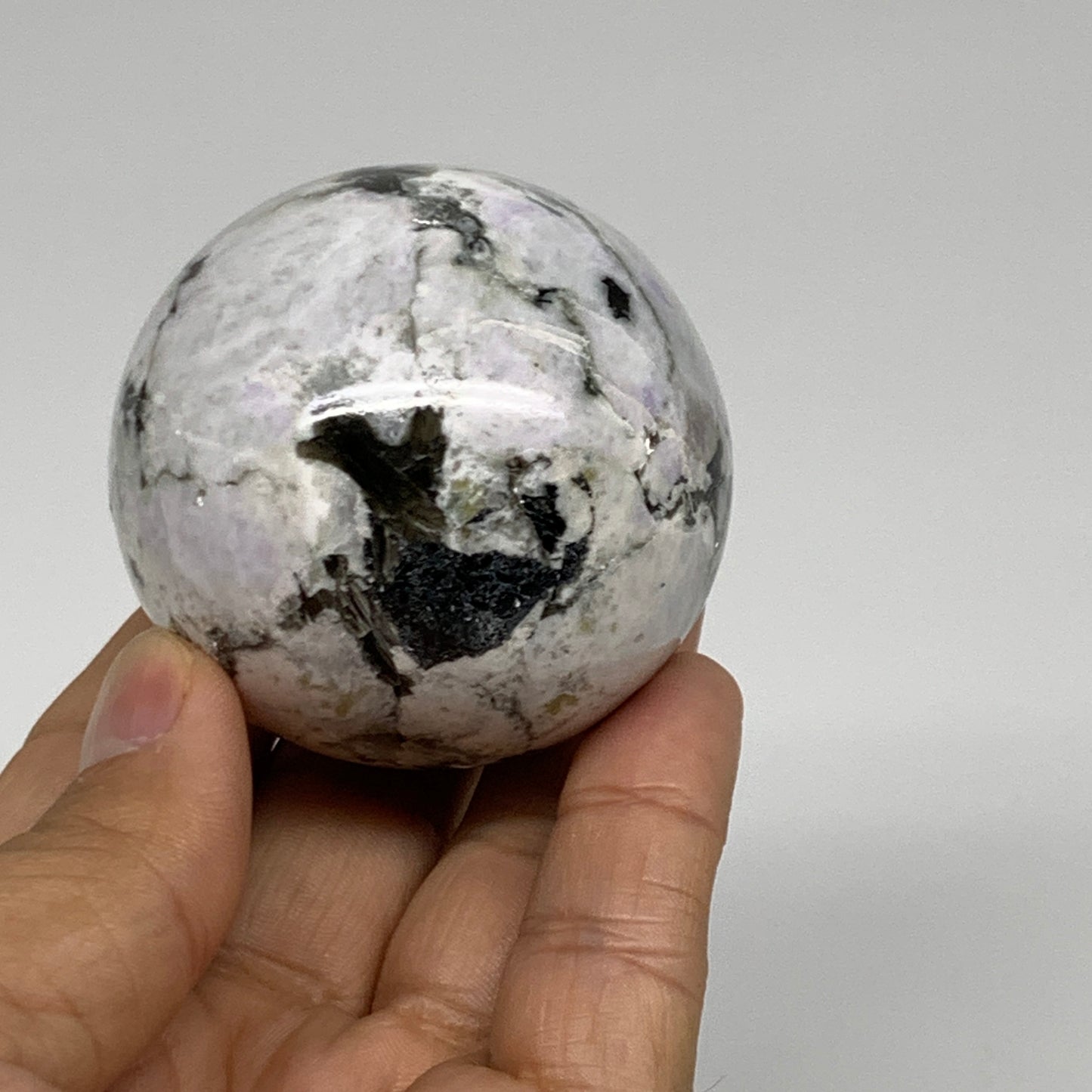 206.6g, 2.1"(53mm), Natural Rainbow Moonstone Sphere Ball Gemstone, B35027