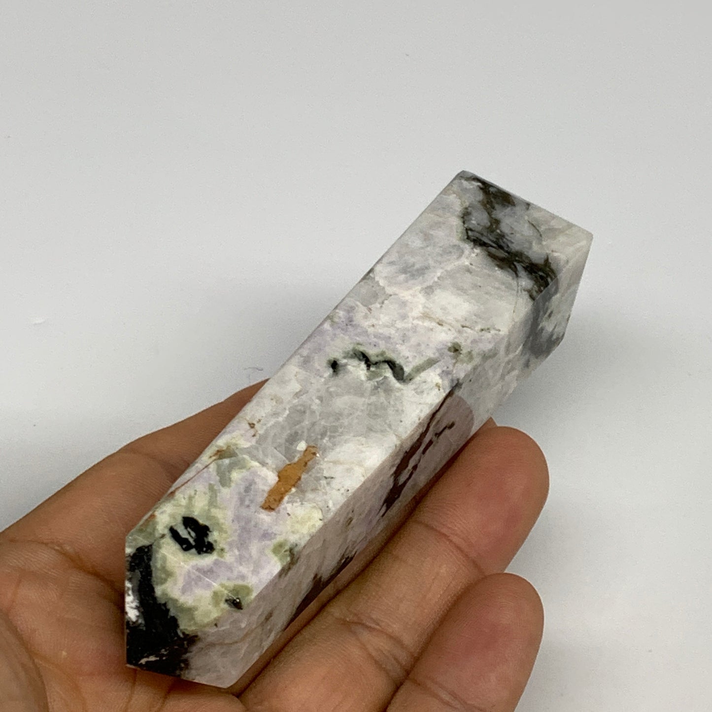 110.5g, 3.9"x0.9"x0.9" Rainbow Moonstone Tower Obelisk Point Crystal @India,B292