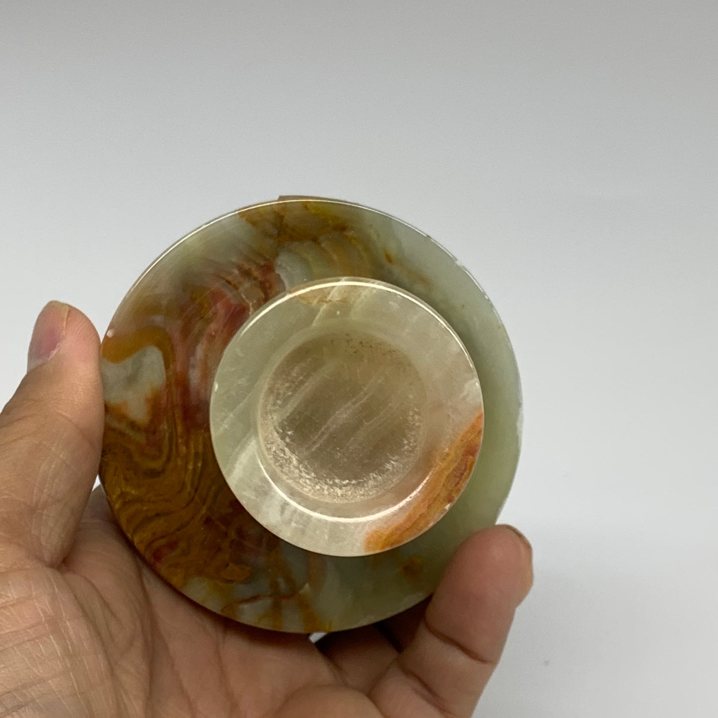 283g, 3.3"x1.5"x2.9", Natural Green Onyx Candle Holder Gemstone Carved, B32226