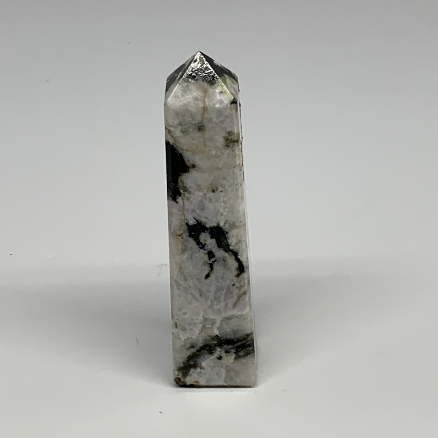 110.5g, 3.9"x0.9"x0.9" Rainbow Moonstone Tower Obelisk Point Crystal @India,B292
