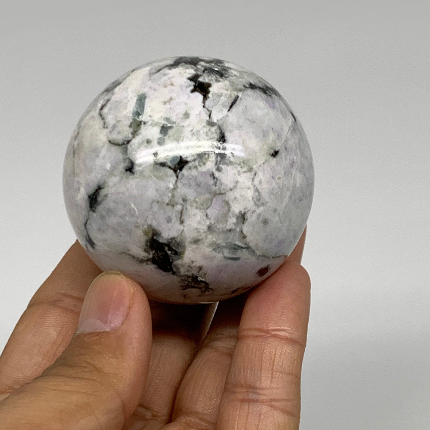 206.6g, 2.1"(53mm), Natural Rainbow Moonstone Sphere Ball Gemstone, B35027