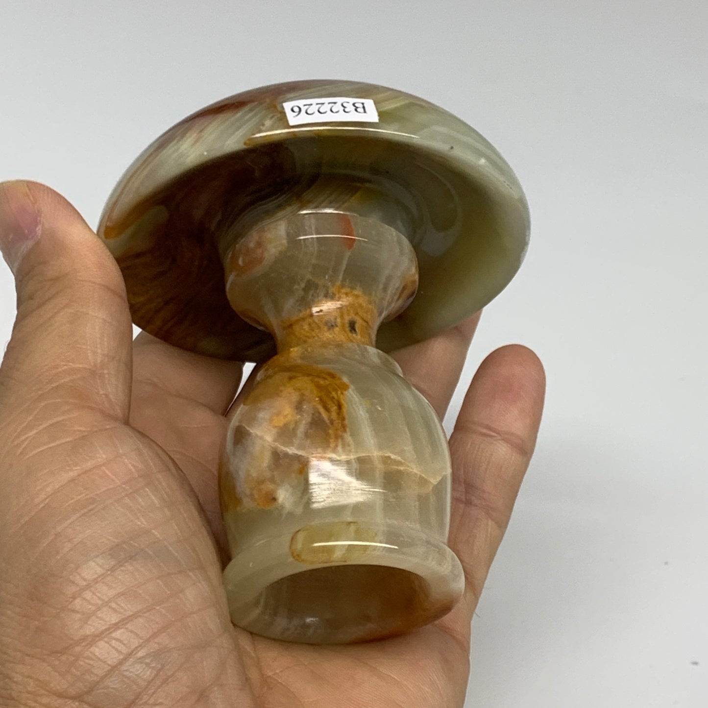 283g, 3.3"x1.5"x2.9", Natural Green Onyx Candle Holder Gemstone Carved, B32226