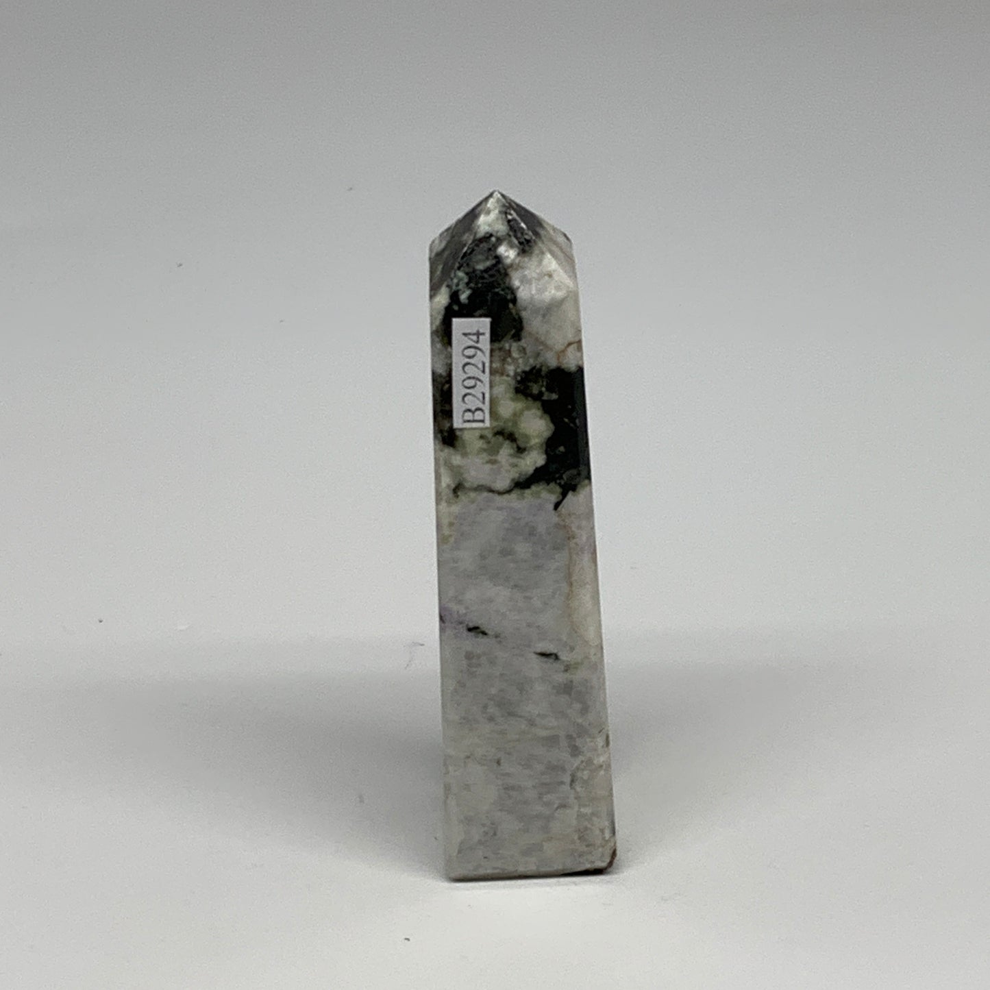 110.5g, 3.9"x0.9"x0.9" Rainbow Moonstone Tower Obelisk Point Crystal @India,B292