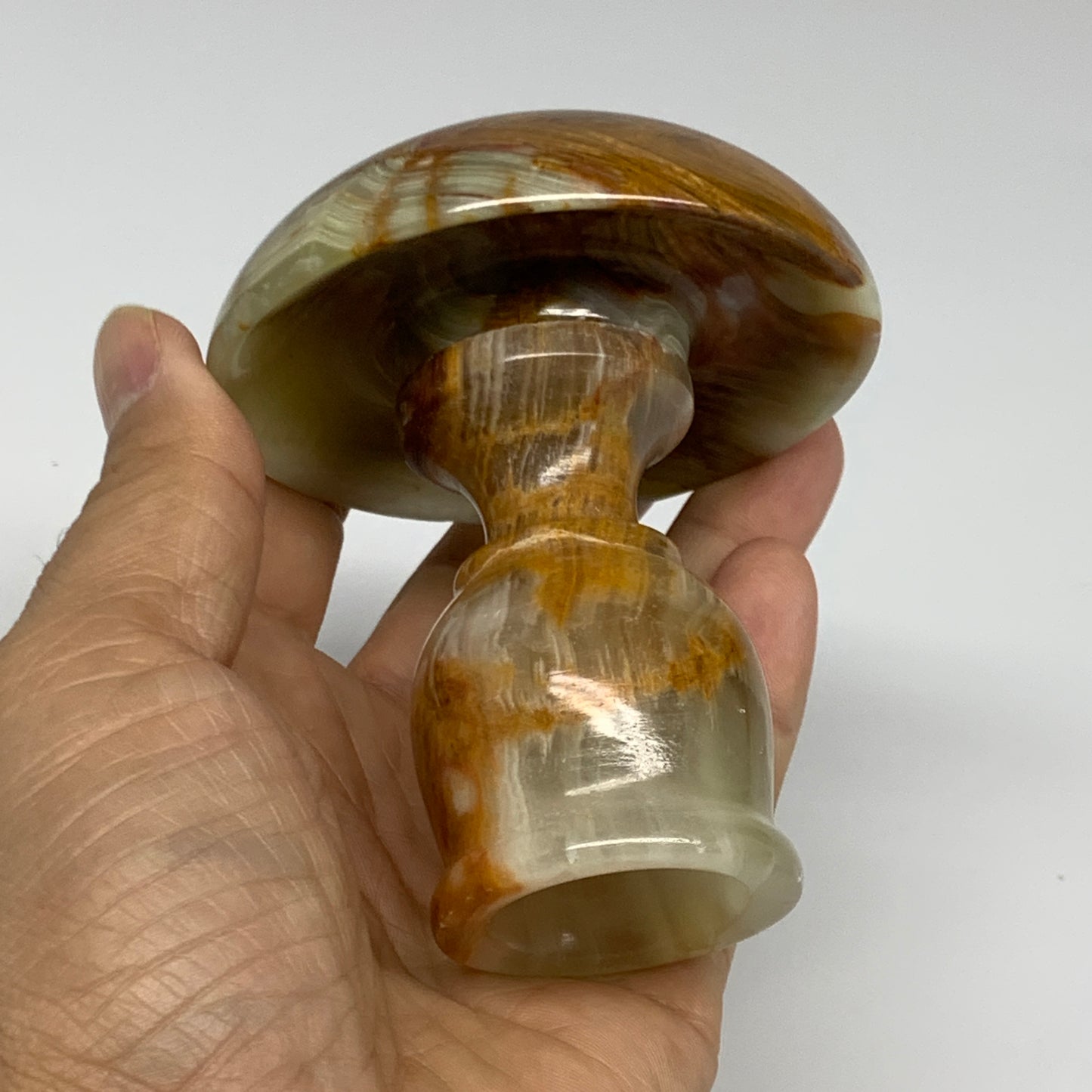 283g, 3.3"x1.5"x2.9", Natural Green Onyx Candle Holder Gemstone Carved, B32226