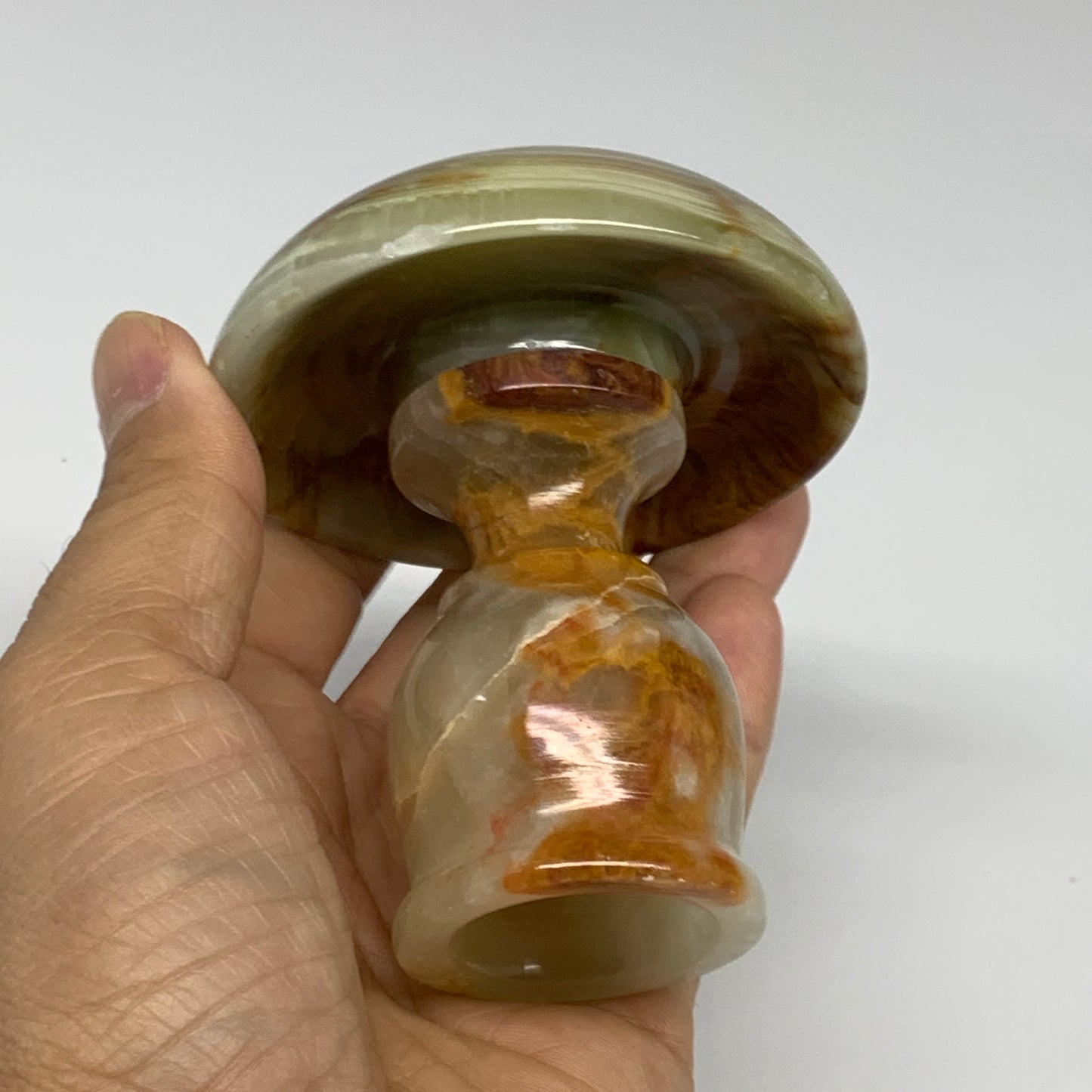 283g, 3.3"x1.5"x2.9", Natural Green Onyx Candle Holder Gemstone Carved, B32226