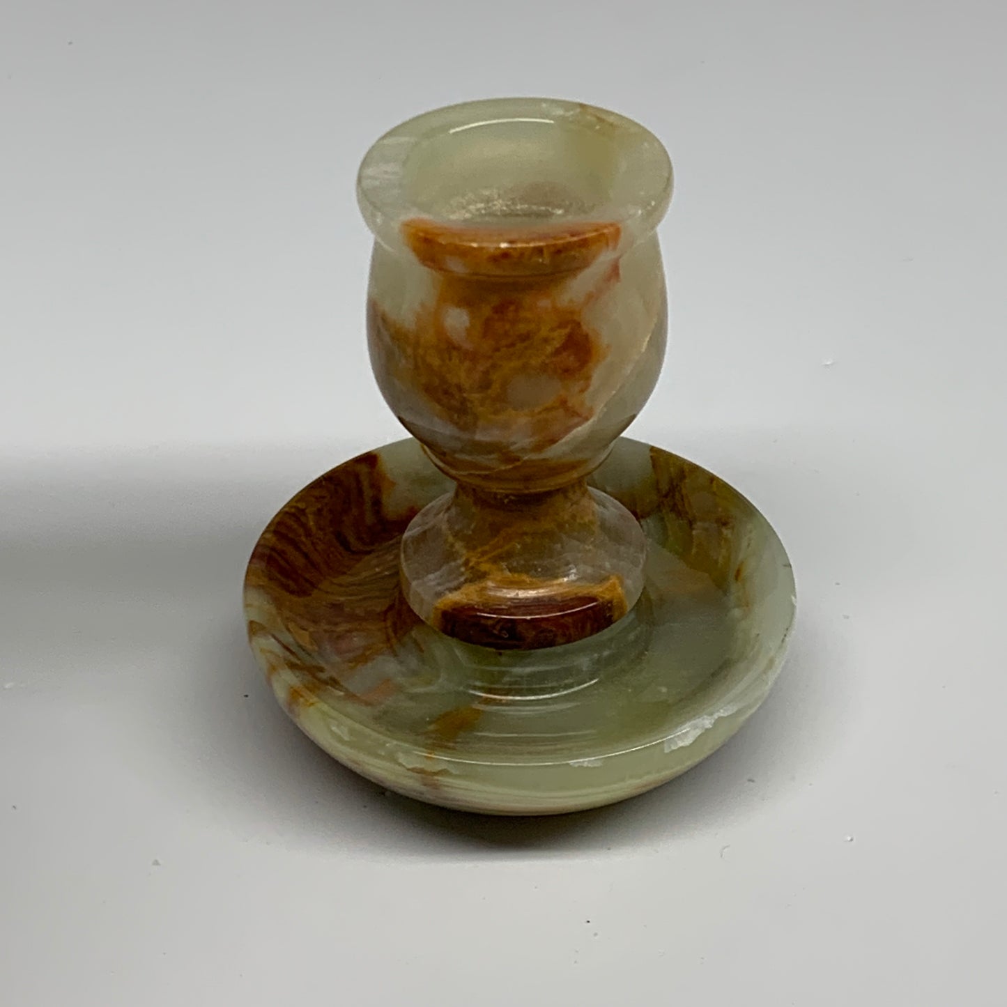 283g, 3.3"x1.5"x2.9", Natural Green Onyx Candle Holder Gemstone Carved, B32226