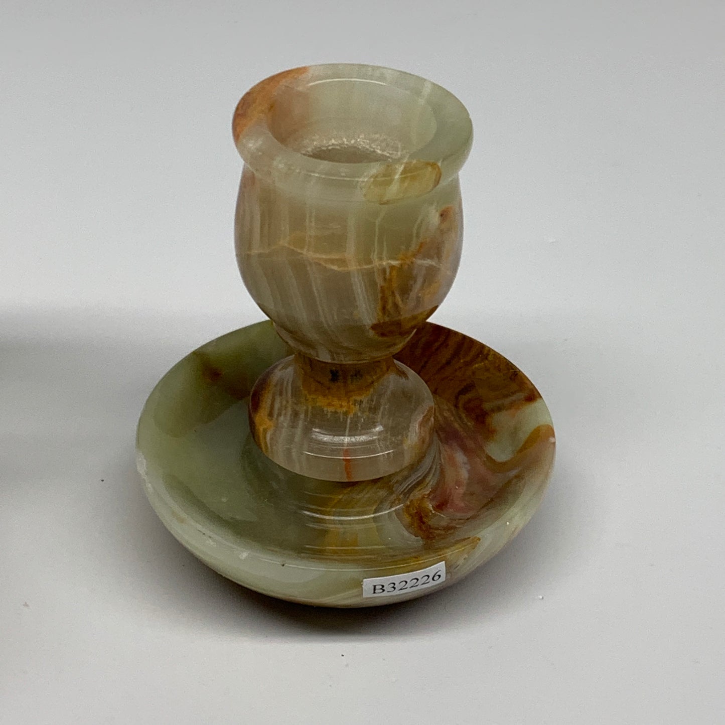 283g, 3.3"x1.5"x2.9", Natural Green Onyx Candle Holder Gemstone Carved, B32226