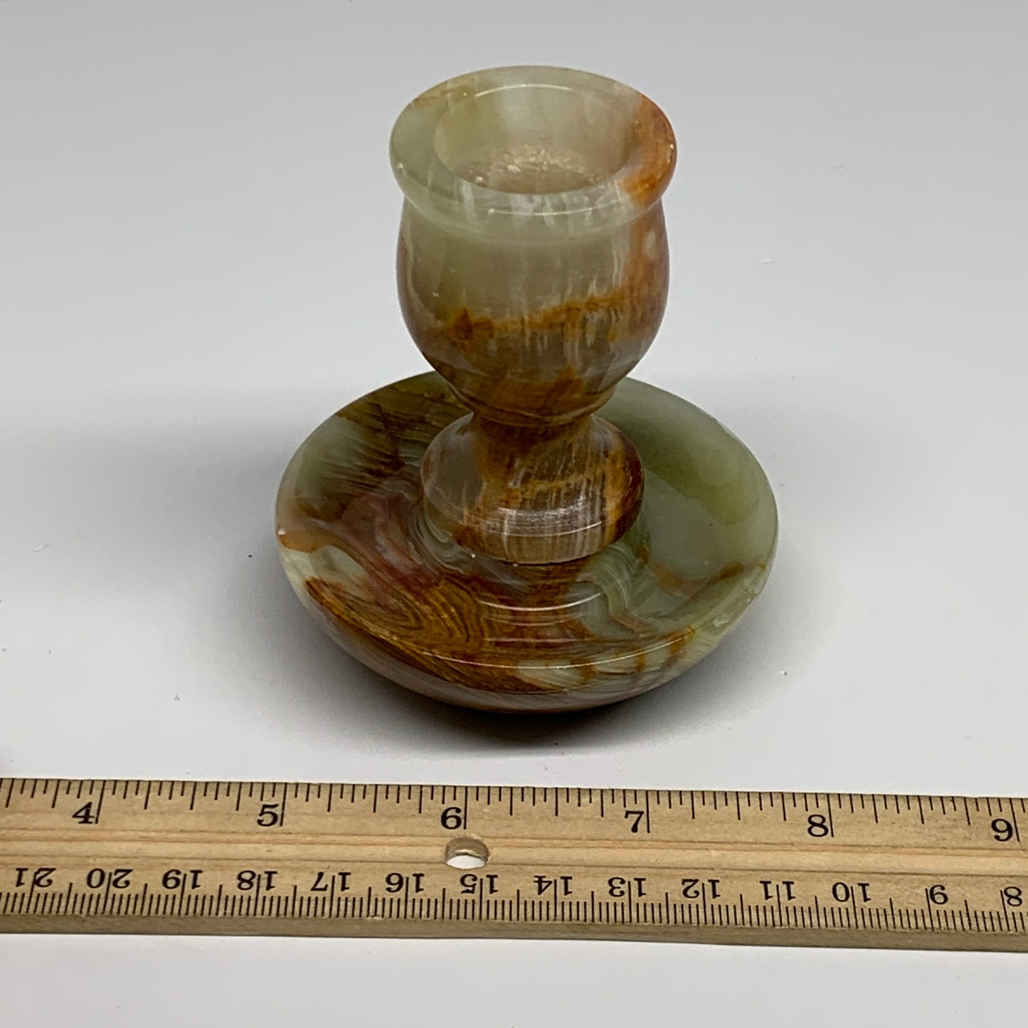 283g, 3.3"x1.5"x2.9", Natural Green Onyx Candle Holder Gemstone Carved, B32226
