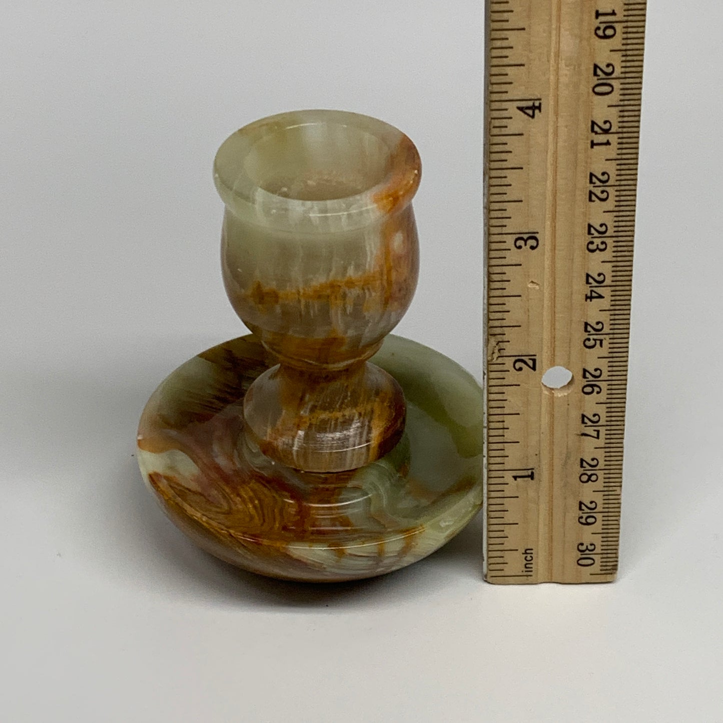 283g, 3.3"x1.5"x2.9", Natural Green Onyx Candle Holder Gemstone Carved, B32226