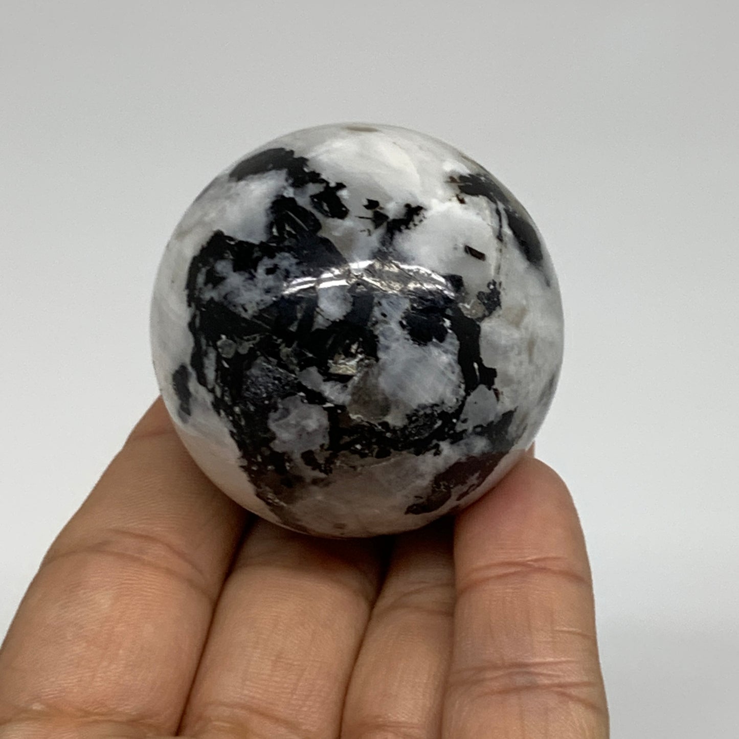 128.5g, 1.8"(45mm), Natural Rainbow Moonstone Sphere Ball Gemstone, B35028