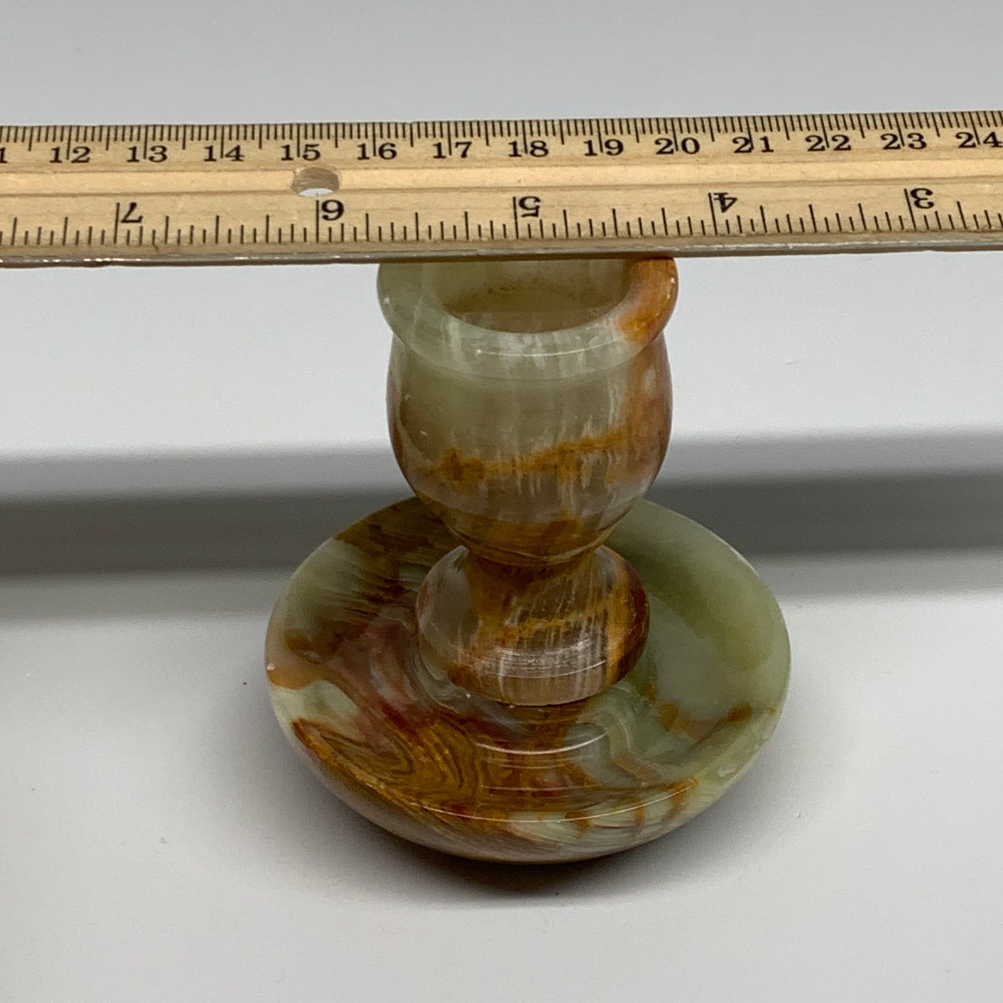 283g, 3.3"x1.5"x2.9", Natural Green Onyx Candle Holder Gemstone Carved, B32226