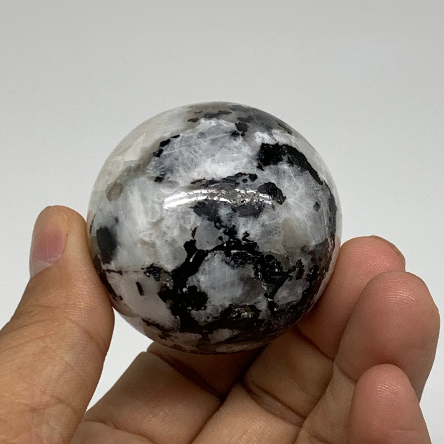 128.5g, 1.8"(45mm), Natural Rainbow Moonstone Sphere Ball Gemstone, B35028