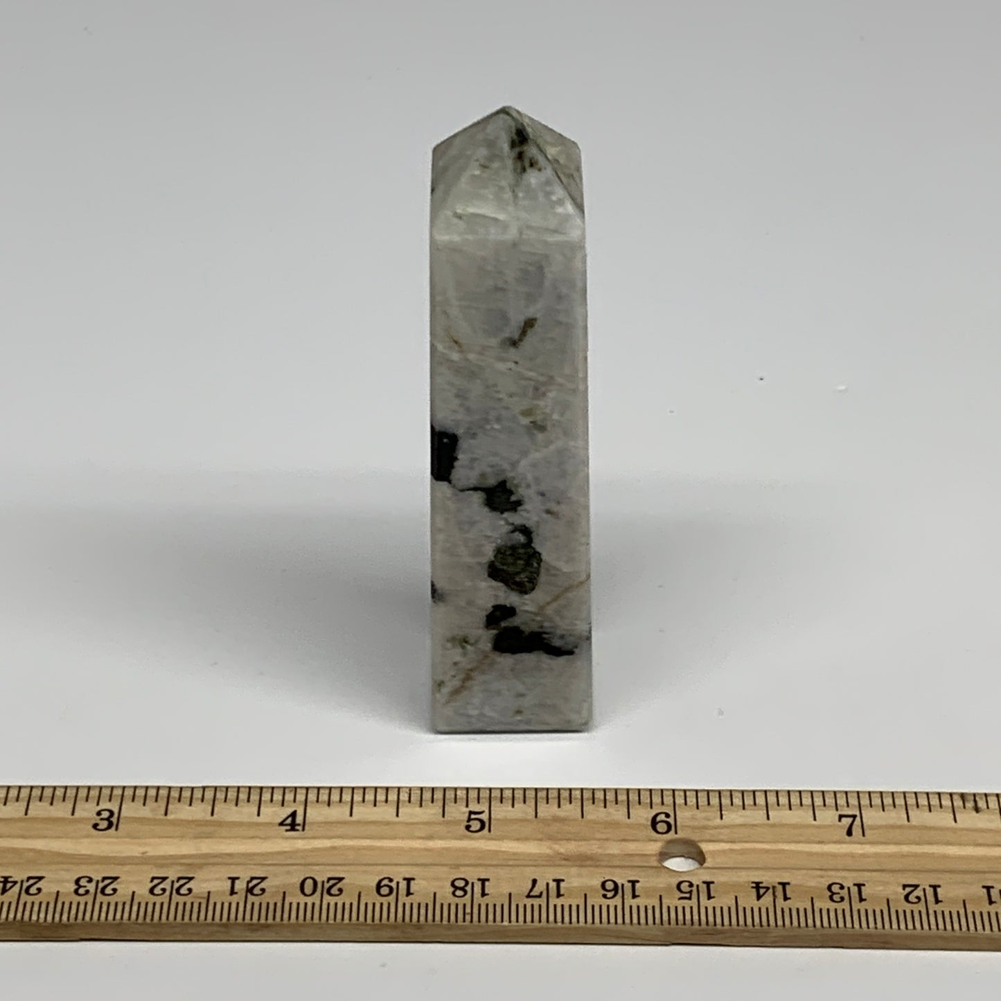 104.6g, 4"x0.8"x0.9" Rainbow Moonstone Tower Obelisk Point Crystal @India,B29295