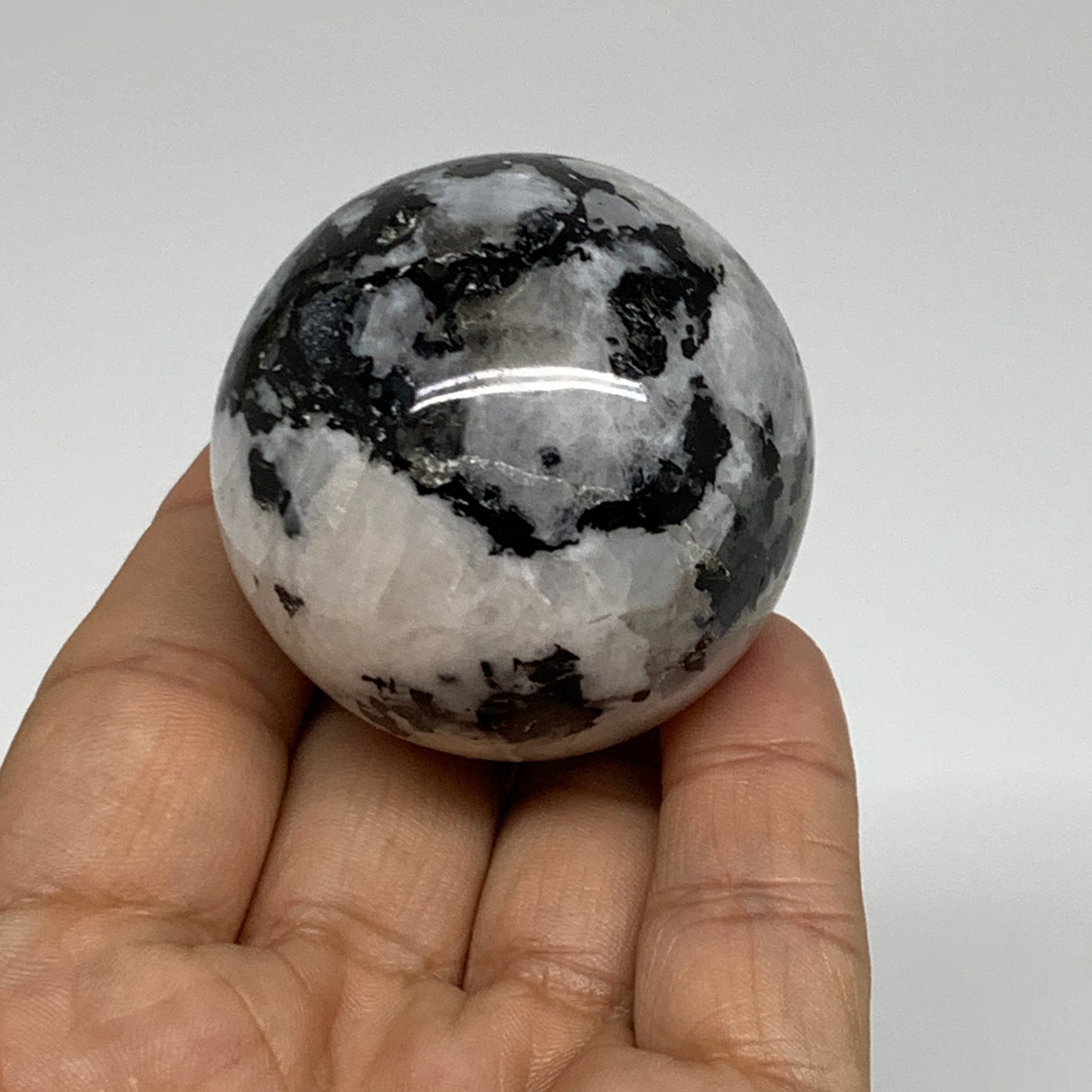 128.5g, 1.8"(45mm), Natural Rainbow Moonstone Sphere Ball Gemstone, B35028