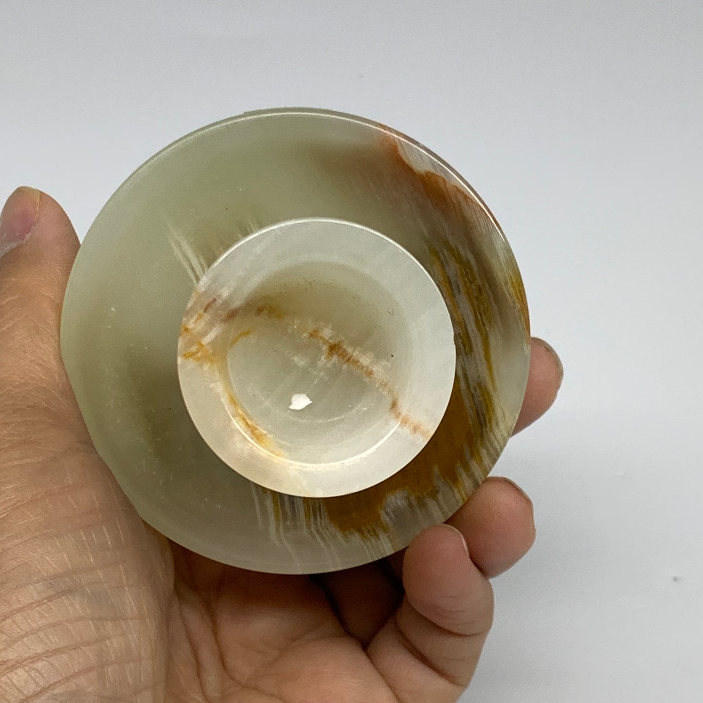 190g, 2.7"x1.4"x2.9", Natural Green Onyx Candle Holder Gemstone Carved, B32227