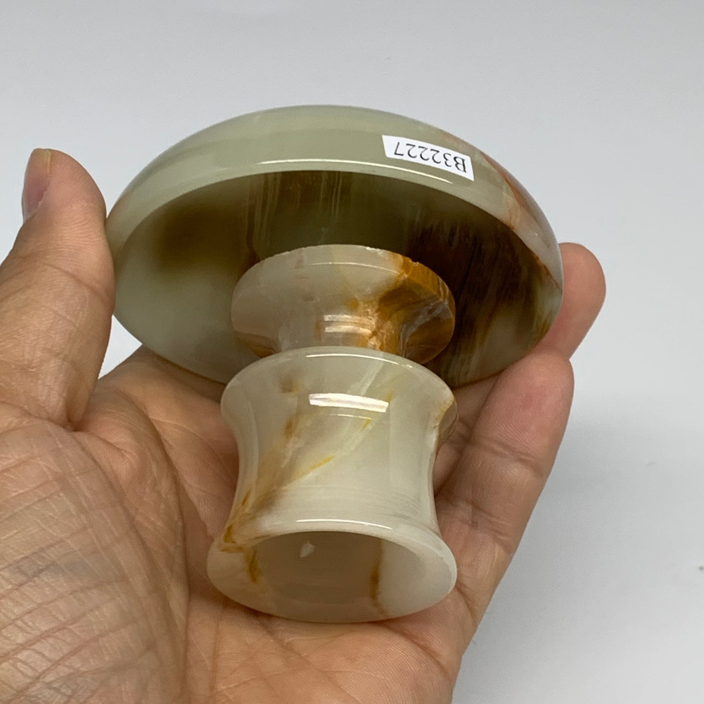 190g, 2.7"x1.4"x2.9", Natural Green Onyx Candle Holder Gemstone Carved, B32227