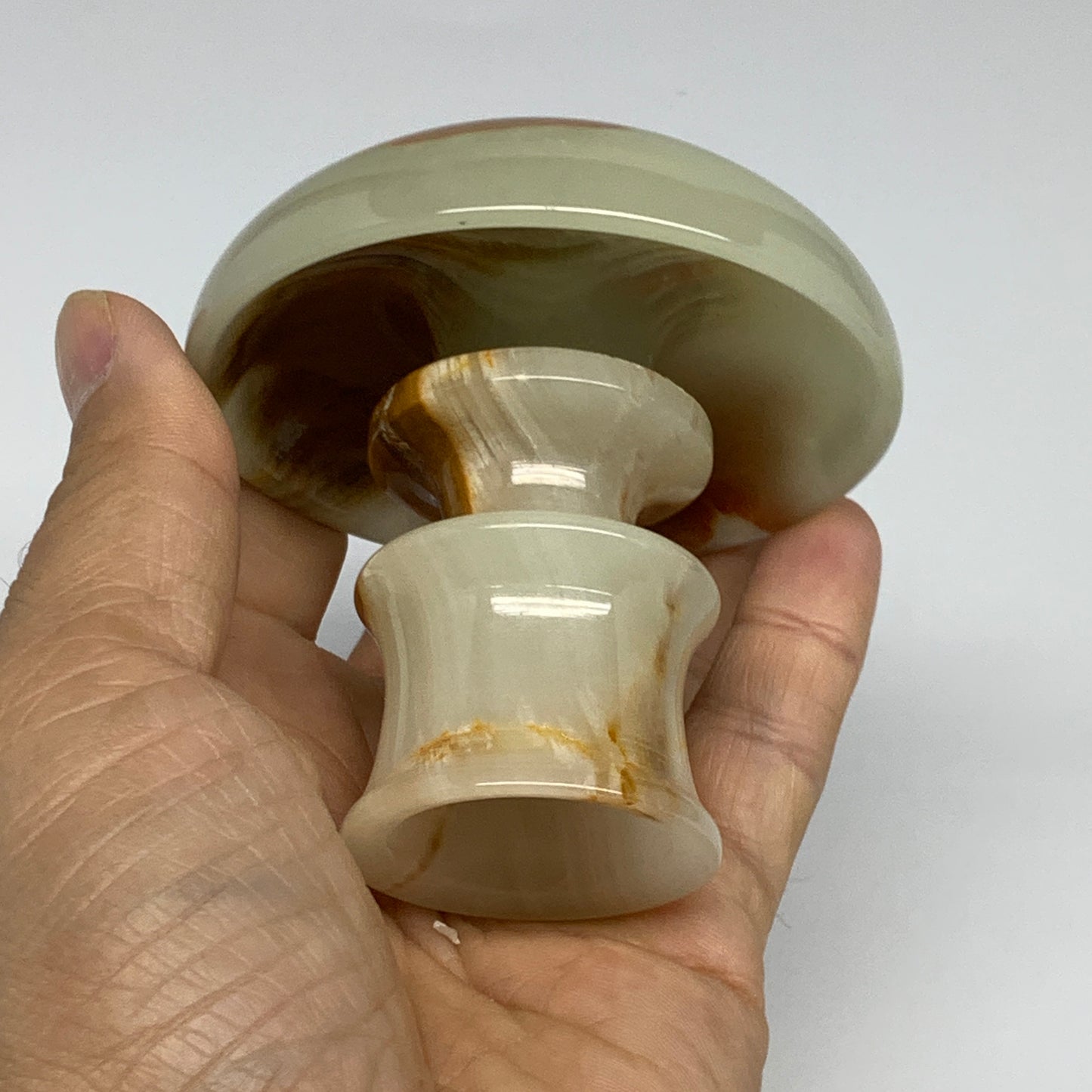 190g, 2.7"x1.4"x2.9", Natural Green Onyx Candle Holder Gemstone Carved, B32227