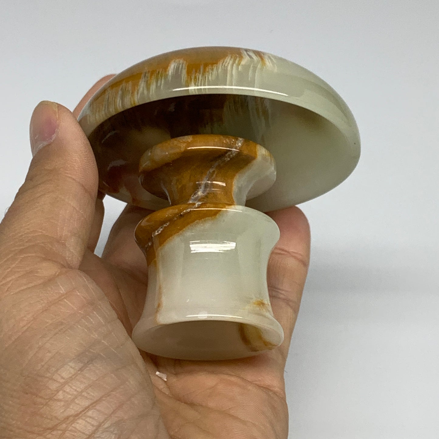 190g, 2.7"x1.4"x2.9", Natural Green Onyx Candle Holder Gemstone Carved, B32227