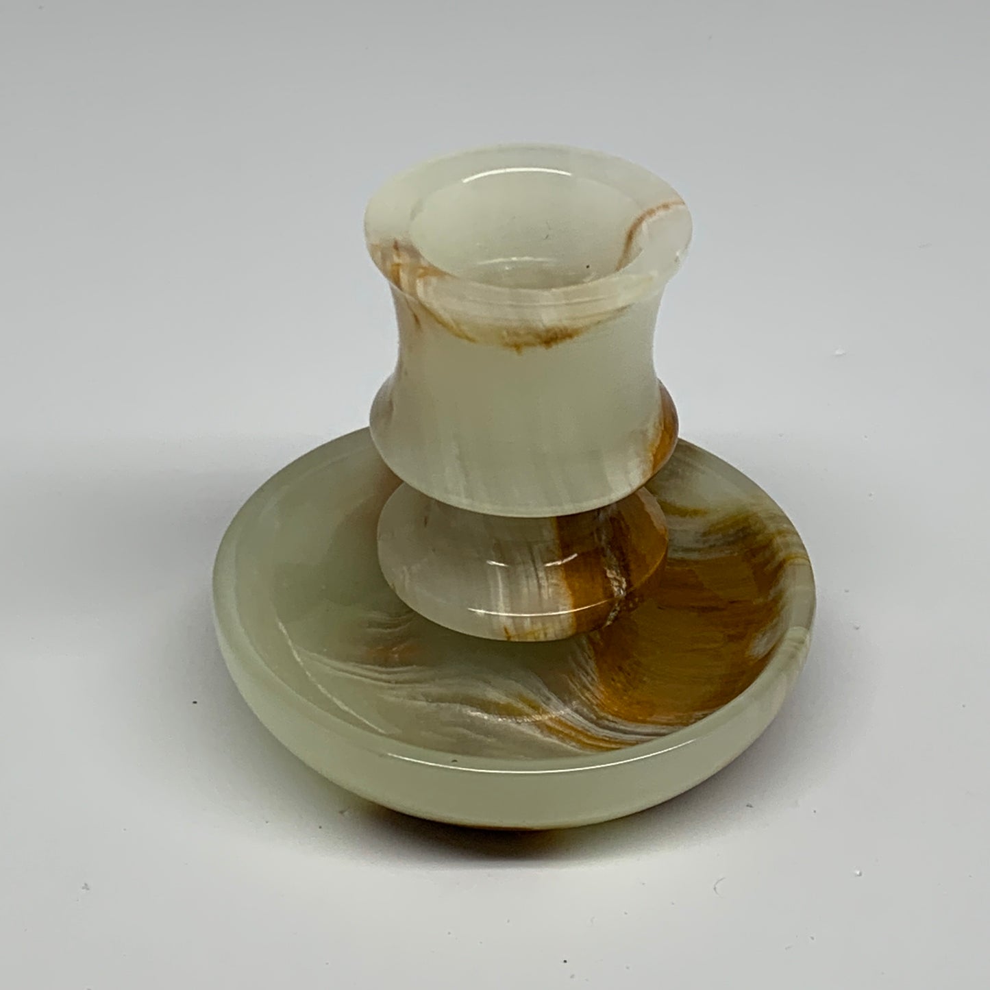 190g, 2.7"x1.4"x2.9", Natural Green Onyx Candle Holder Gemstone Carved, B32227