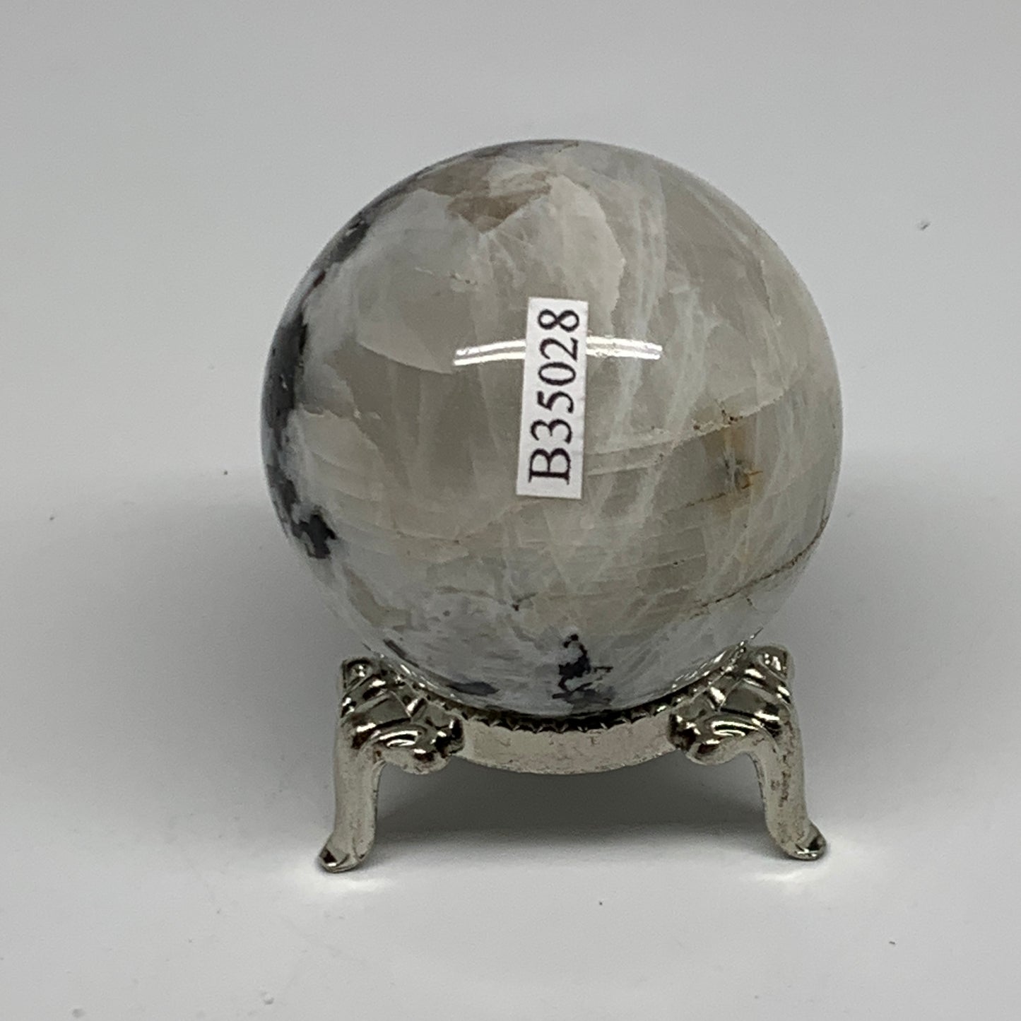 128.5g, 1.8"(45mm), Natural Rainbow Moonstone Sphere Ball Gemstone, B35028