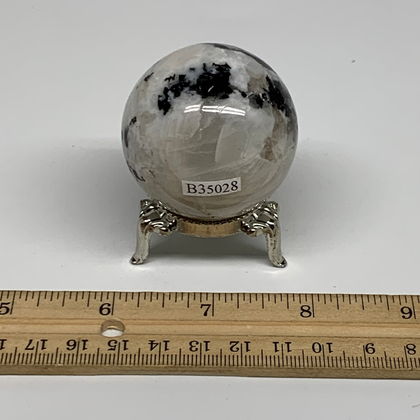 128.5g, 1.8"(45mm), Natural Rainbow Moonstone Sphere Ball Gemstone, B35028