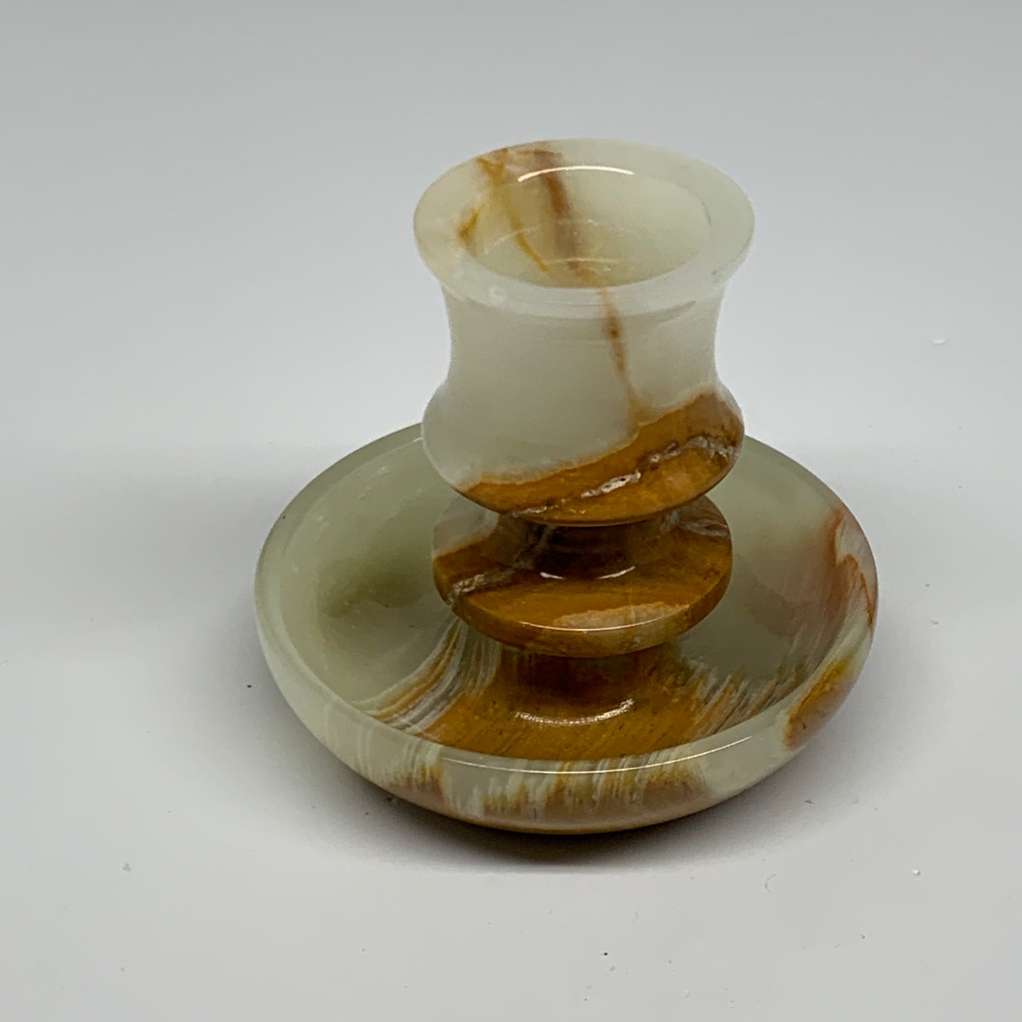 190g, 2.7"x1.4"x2.9", Natural Green Onyx Candle Holder Gemstone Carved, B32227