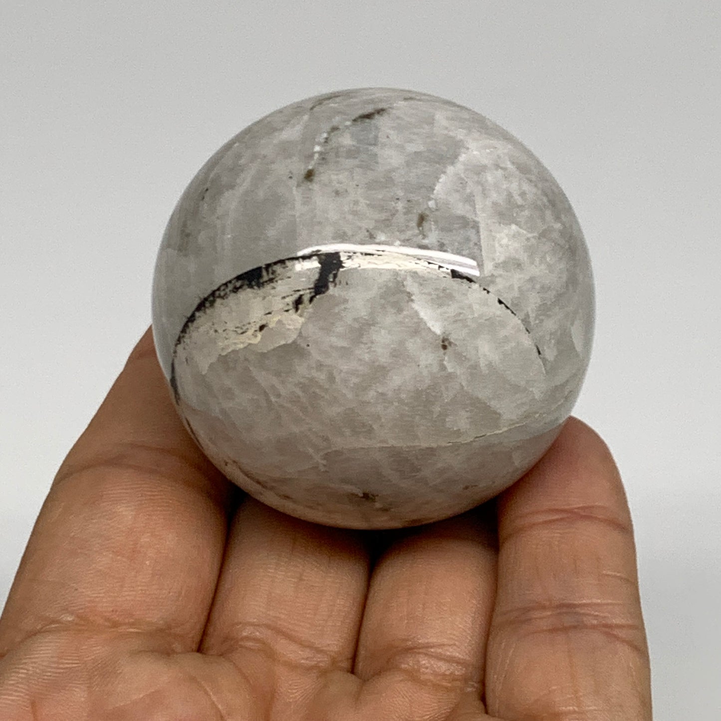 147.9g, 1.9"(48mm), Natural Rainbow Moonstone Sphere Ball Gemstone, B35029