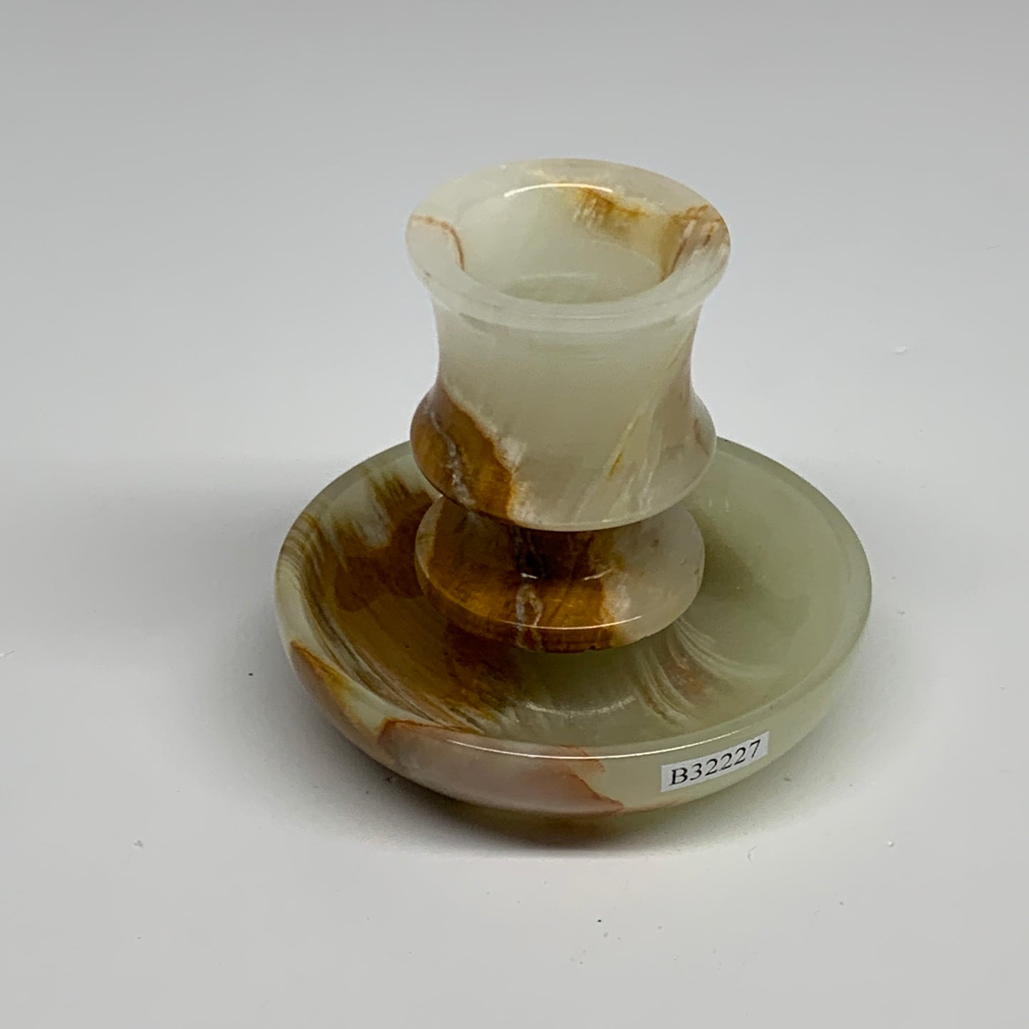 190g, 2.7"x1.4"x2.9", Natural Green Onyx Candle Holder Gemstone Carved, B32227