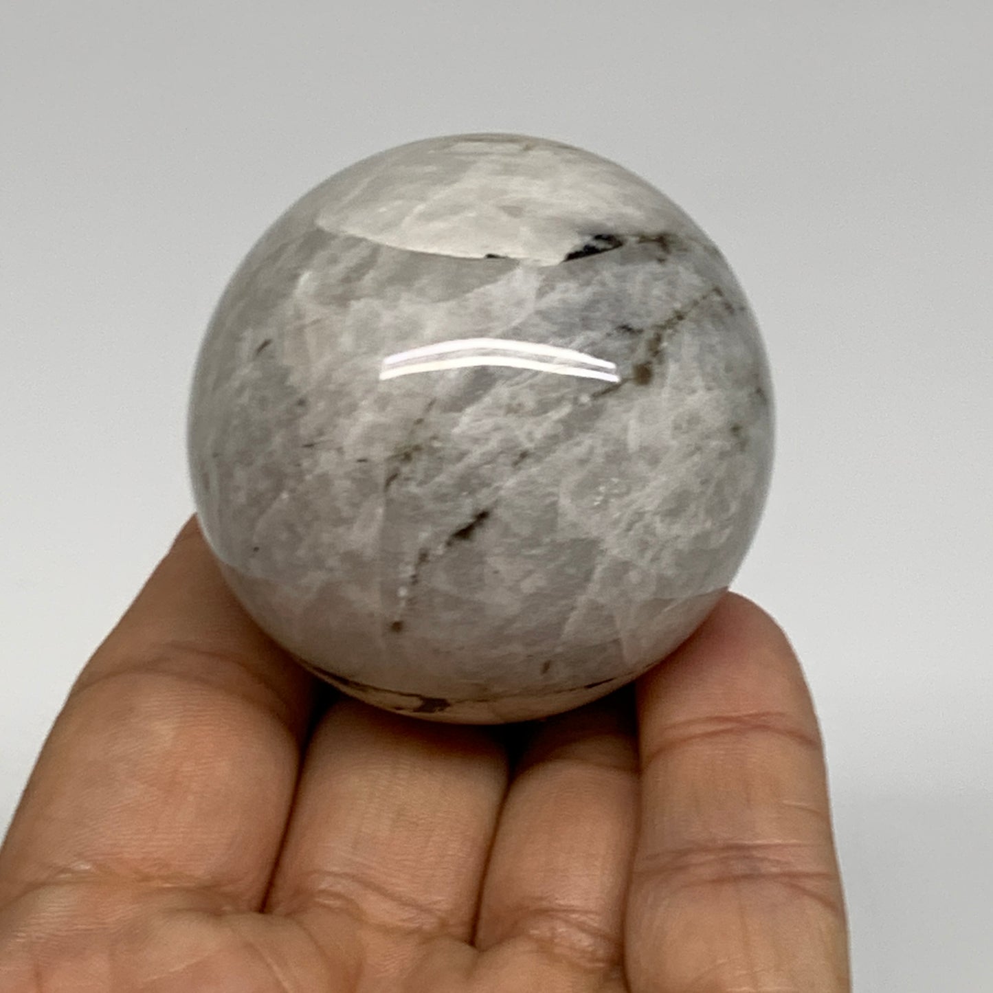 147.9g, 1.9"(48mm), Natural Rainbow Moonstone Sphere Ball Gemstone, B35029