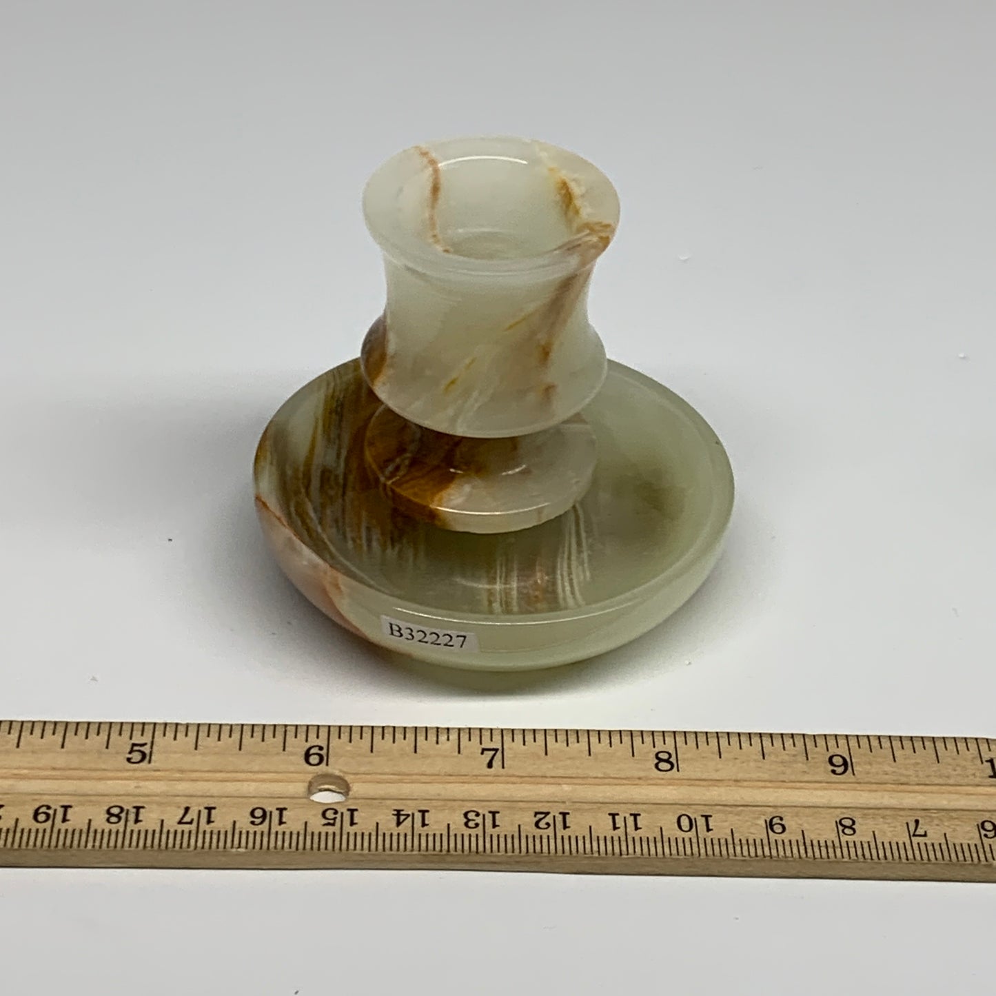 190g, 2.7"x1.4"x2.9", Natural Green Onyx Candle Holder Gemstone Carved, B32227