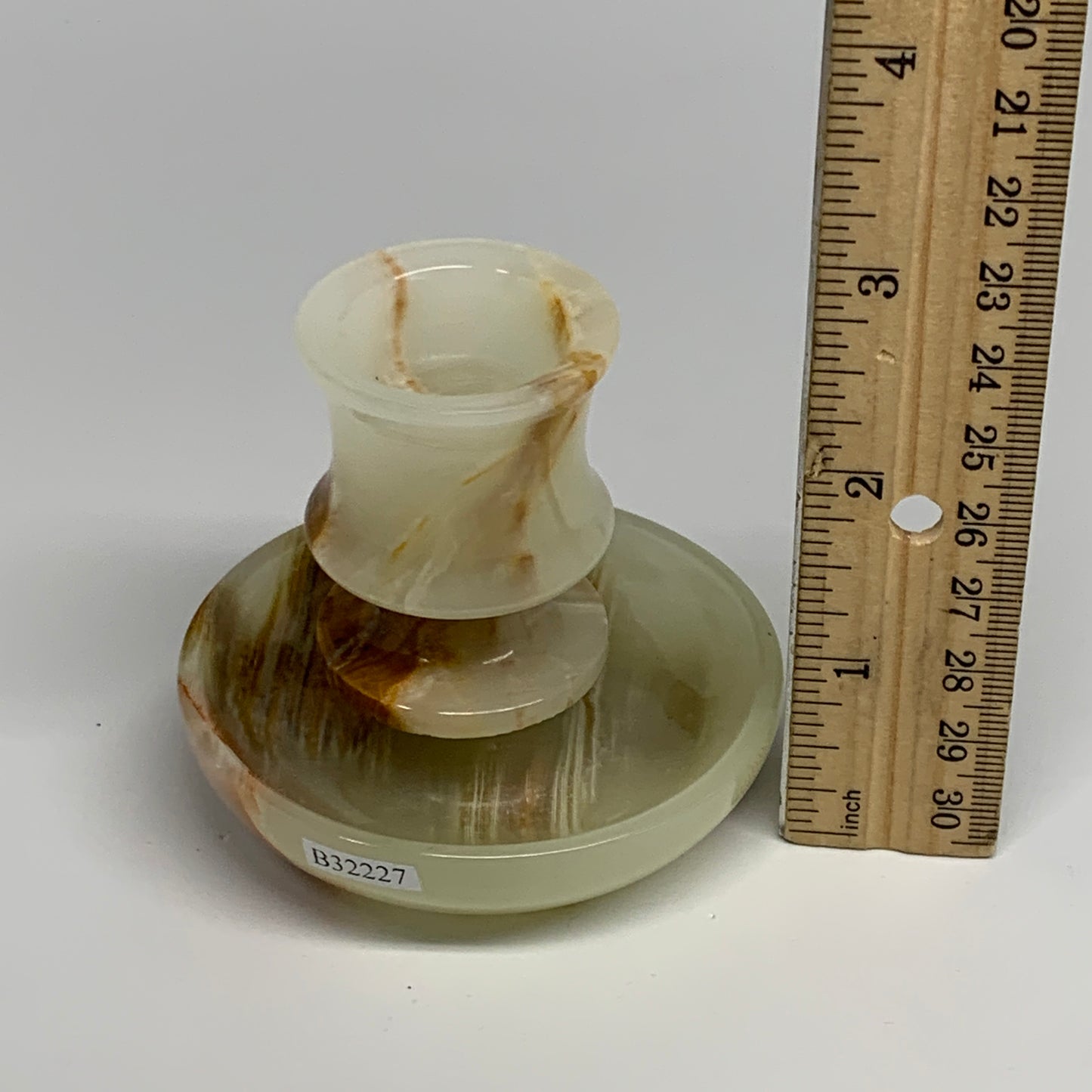 190g, 2.7"x1.4"x2.9", Natural Green Onyx Candle Holder Gemstone Carved, B32227