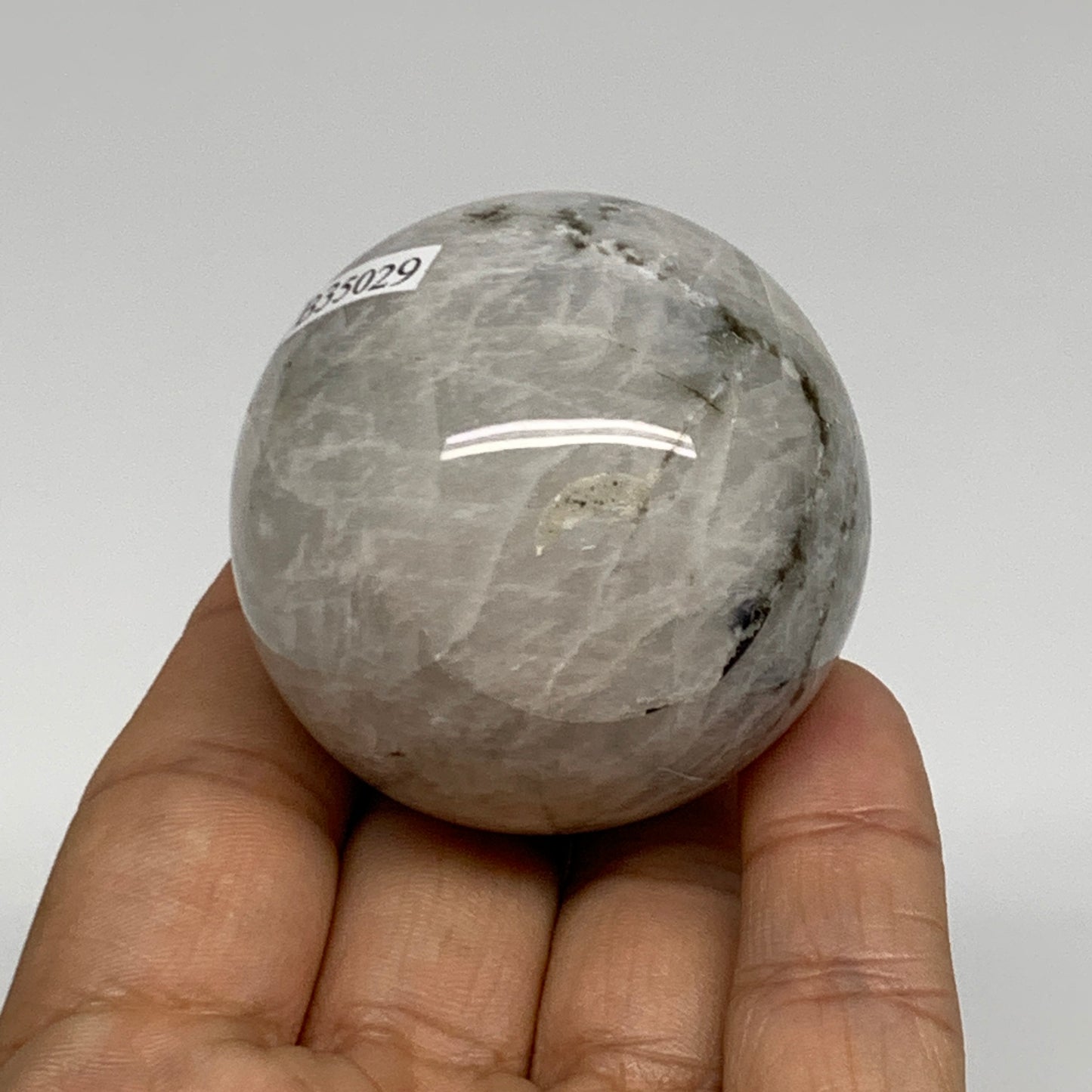 147.9g, 1.9"(48mm), Natural Rainbow Moonstone Sphere Ball Gemstone, B35029