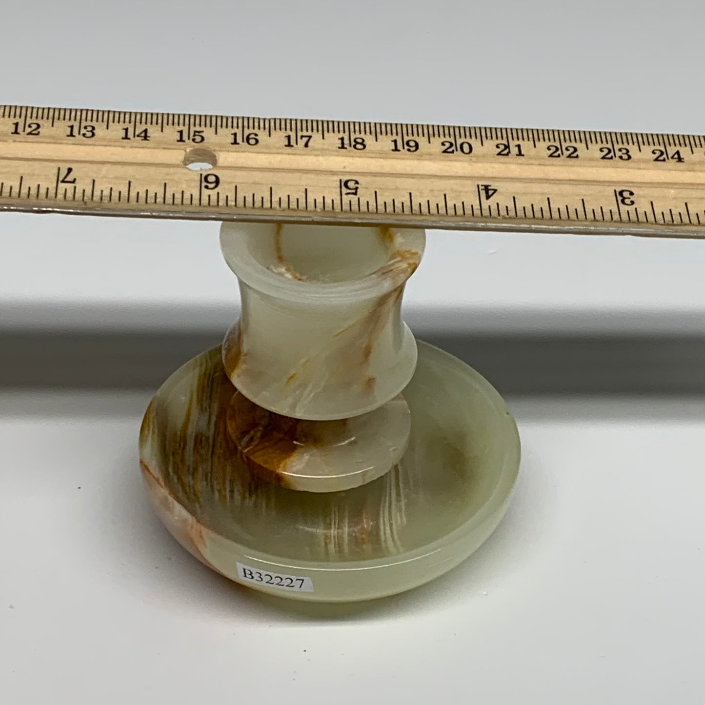 190g, 2.7"x1.4"x2.9", Natural Green Onyx Candle Holder Gemstone Carved, B32227