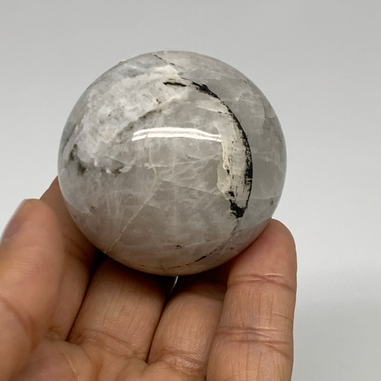 147.9g, 1.9"(48mm), Natural Rainbow Moonstone Sphere Ball Gemstone, B35029