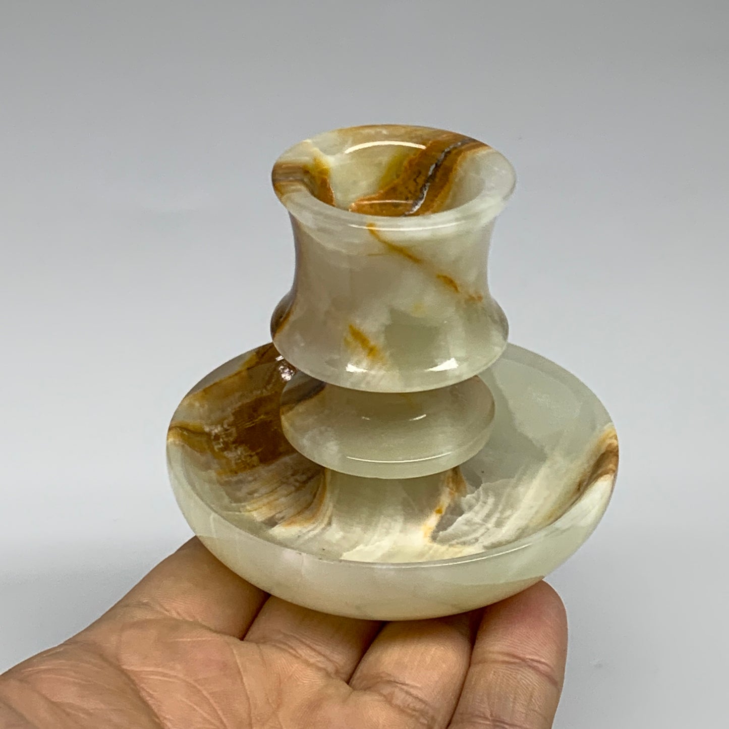 186g, 2.6"x1.4"x2.9", Natural Green Onyx Candle Holder Gemstone Carved, B32228