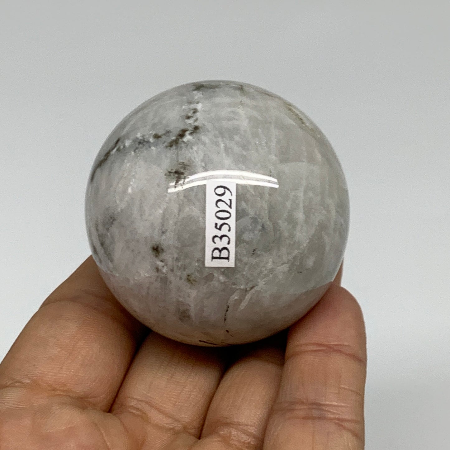 147.9g, 1.9"(48mm), Natural Rainbow Moonstone Sphere Ball Gemstone, B35029