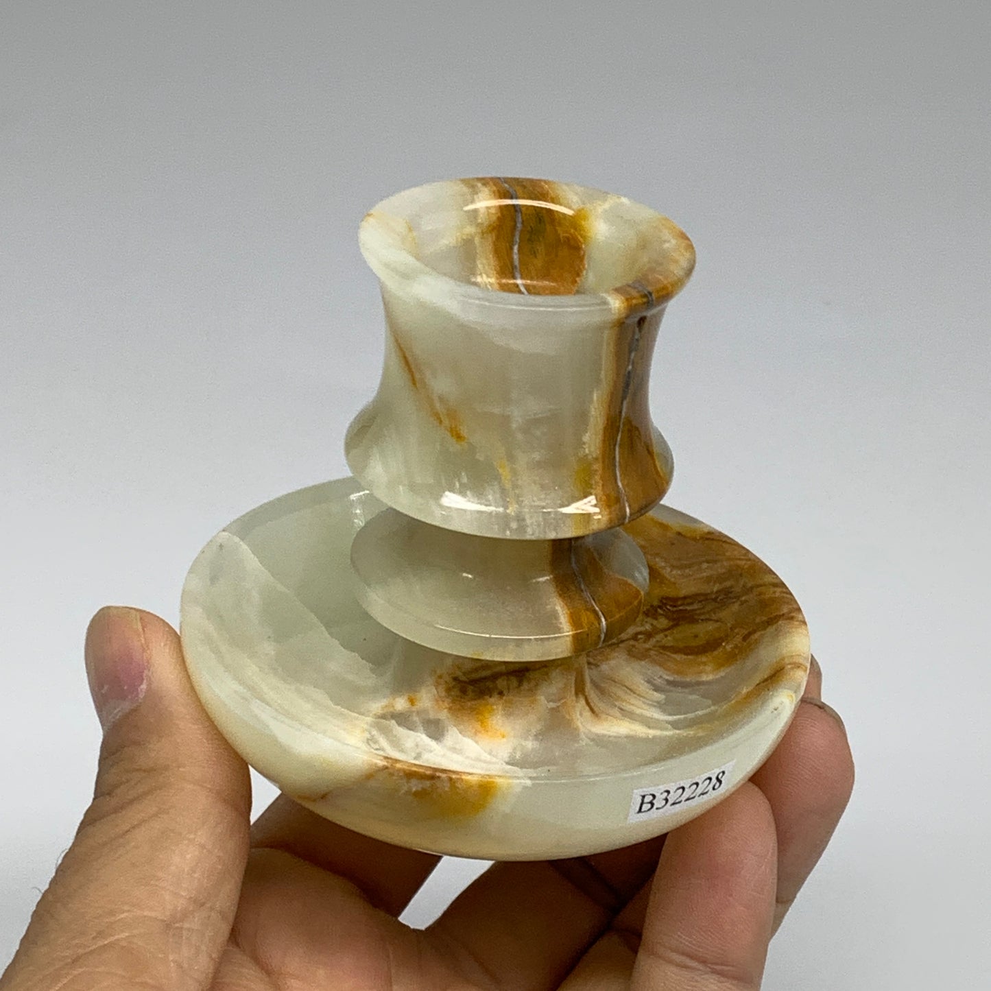 186g, 2.6"x1.4"x2.9", Natural Green Onyx Candle Holder Gemstone Carved, B32228