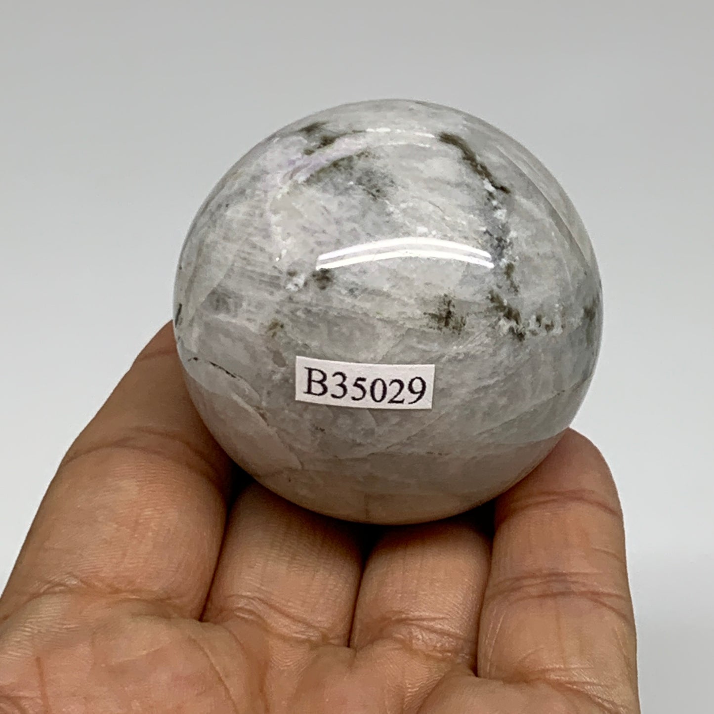 147.9g, 1.9"(48mm), Natural Rainbow Moonstone Sphere Ball Gemstone, B35029