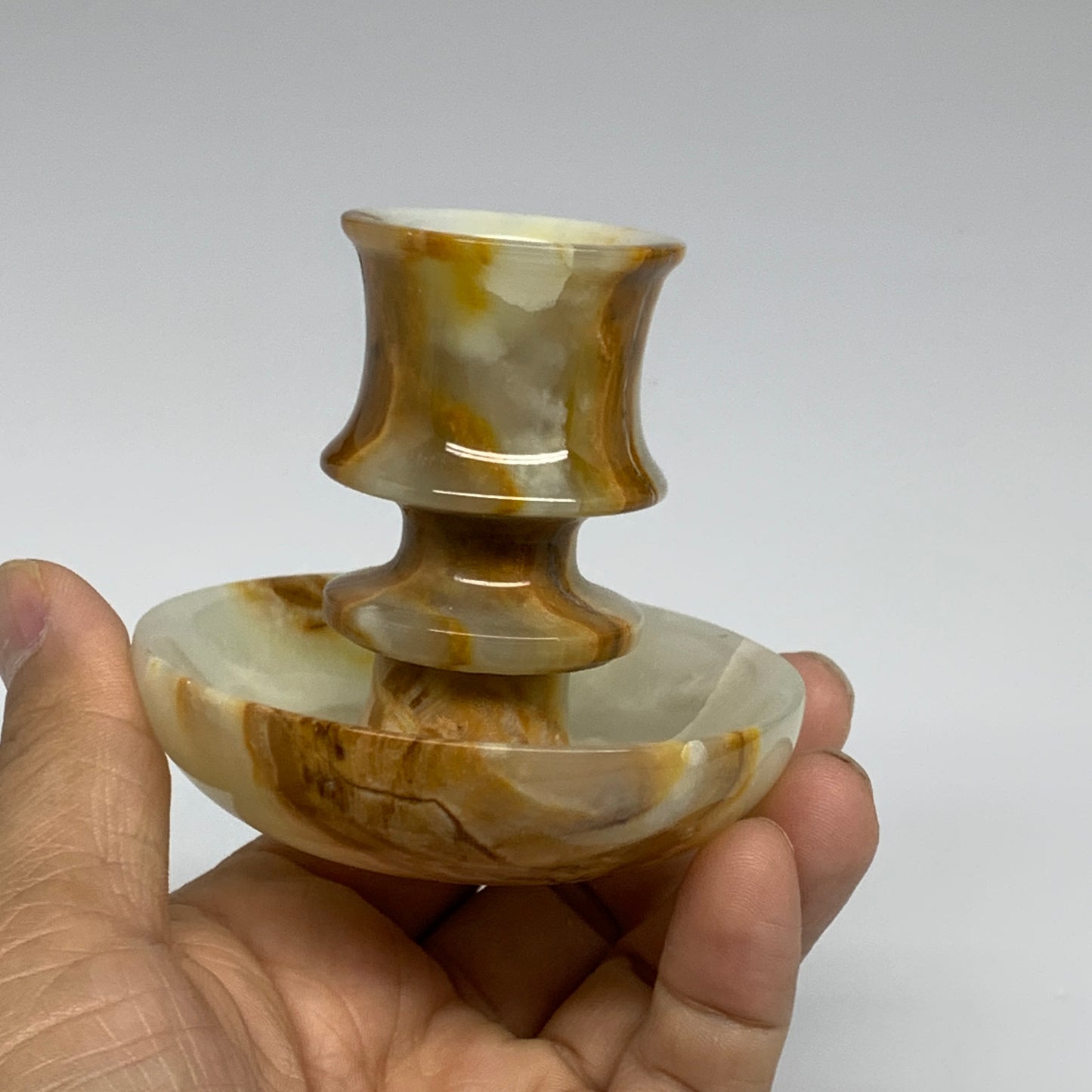 186g, 2.6"x1.4"x2.9", Natural Green Onyx Candle Holder Gemstone Carved, B32228