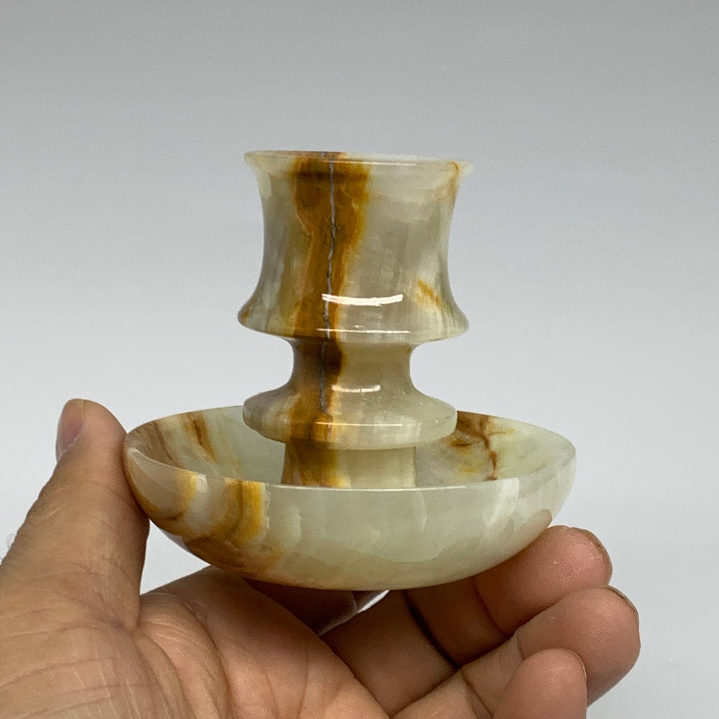 186g, 2.6"x1.4"x2.9", Natural Green Onyx Candle Holder Gemstone Carved, B32228