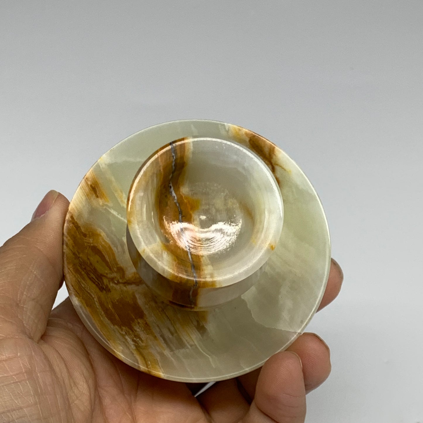 186g, 2.6"x1.4"x2.9", Natural Green Onyx Candle Holder Gemstone Carved, B32228