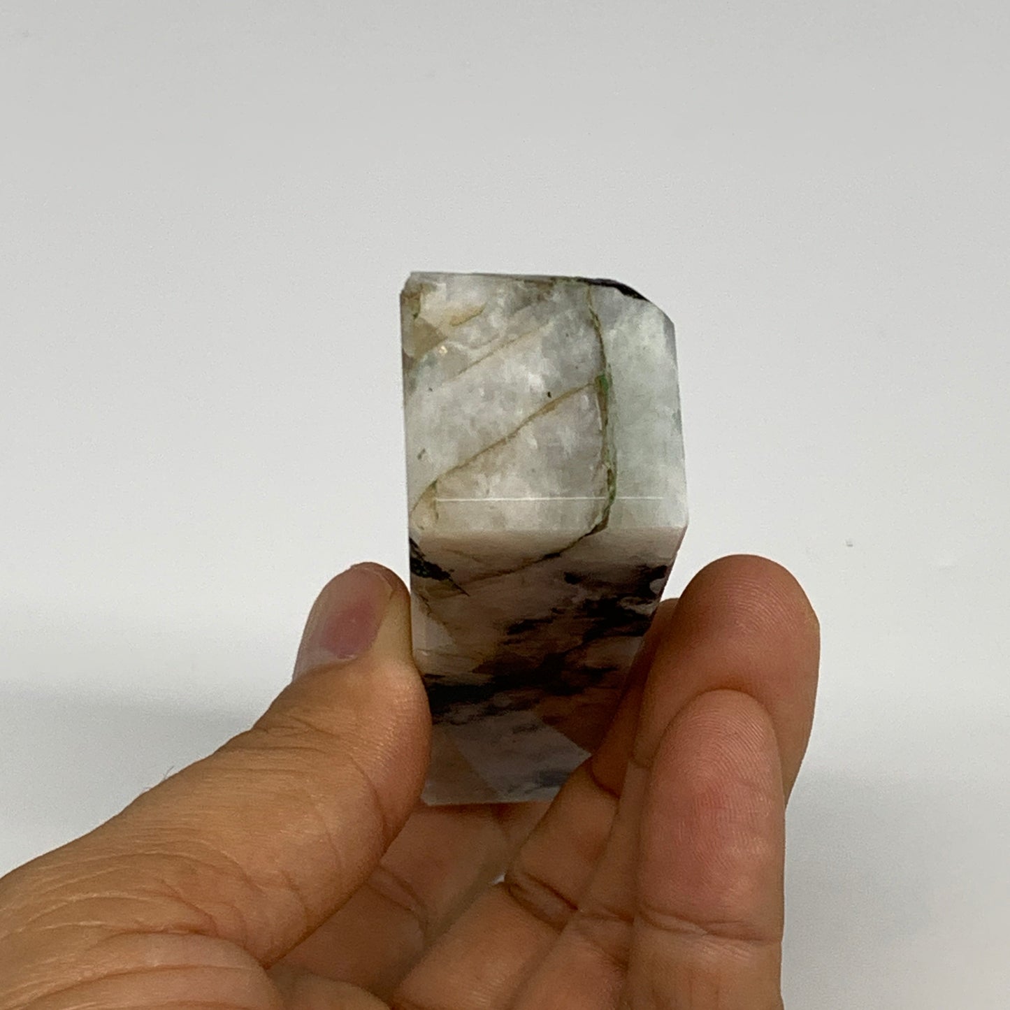 117.7g, 3.9"x1"x1" Rainbow Moonstone Tower Obelisk Point Crystal @India,B29297