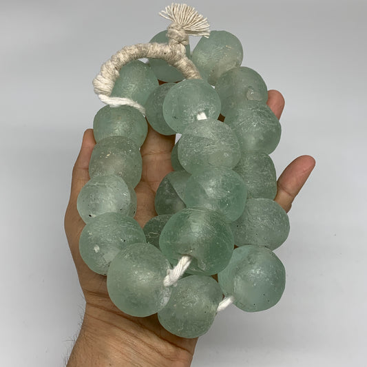 1.97 lbs, 24mm-30mm, 1 Strand, 22 beads, Green/Blue Sea Glass Beads , B35739