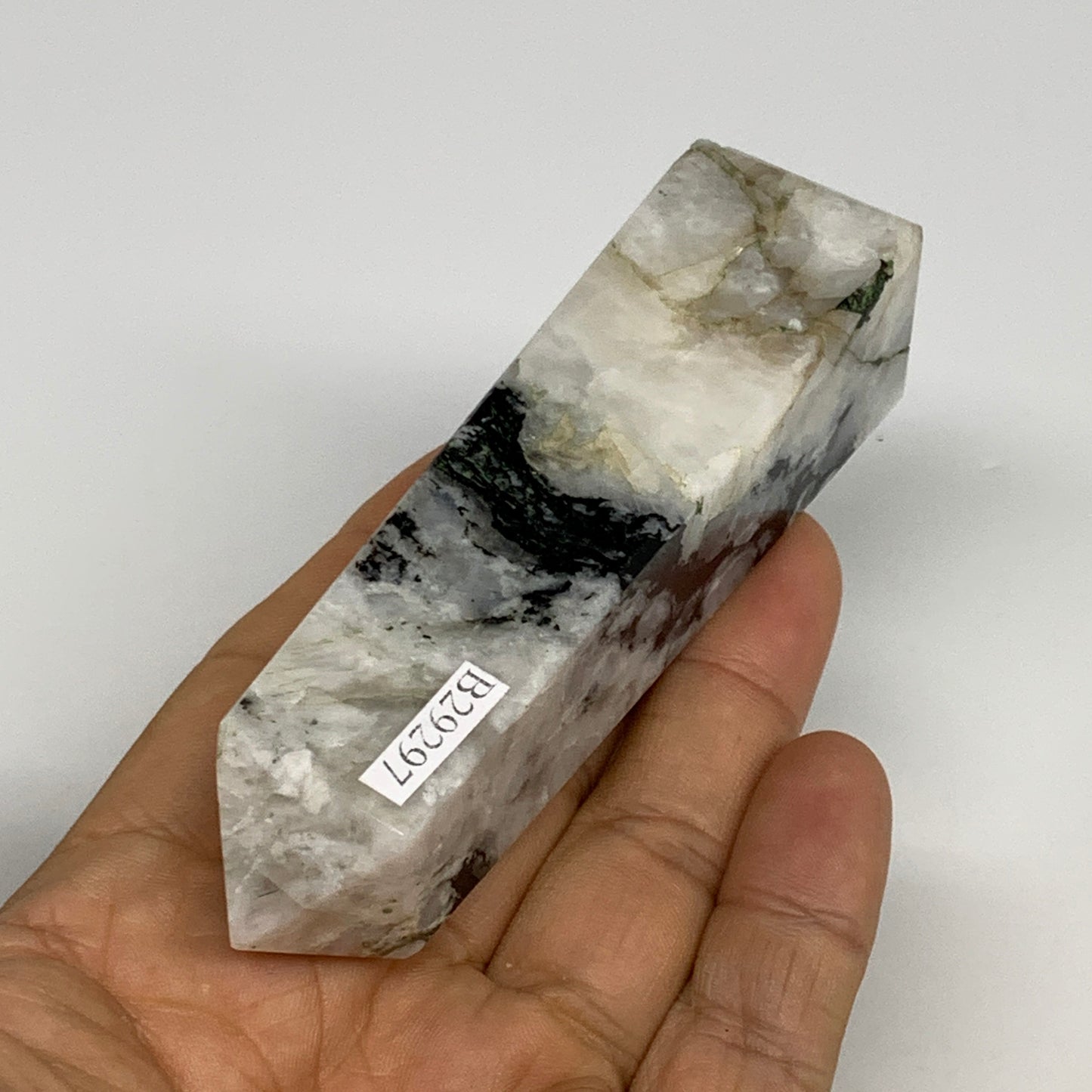 117.7g, 3.9"x1"x1" Rainbow Moonstone Tower Obelisk Point Crystal @India,B29297