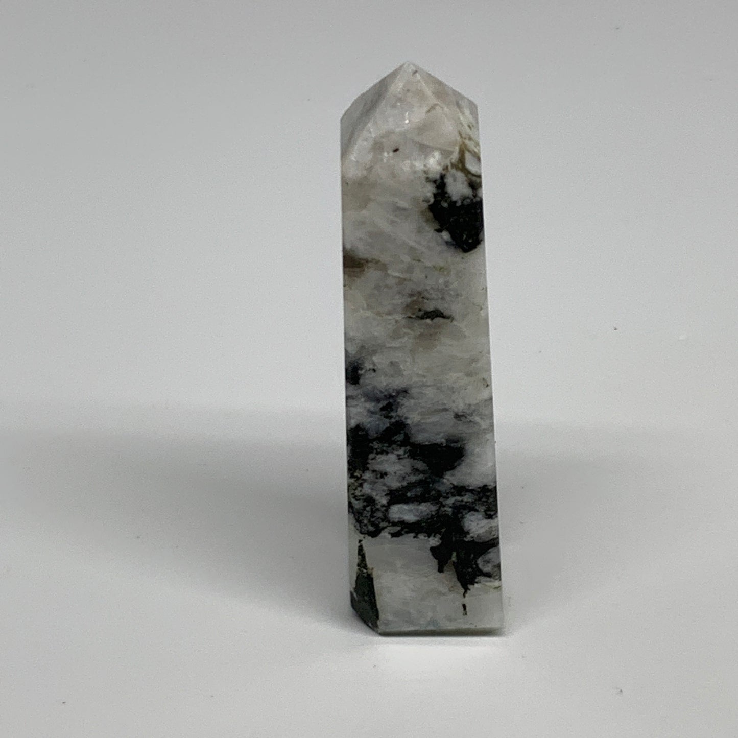117.7g, 3.9"x1"x1" Rainbow Moonstone Tower Obelisk Point Crystal @India,B29297