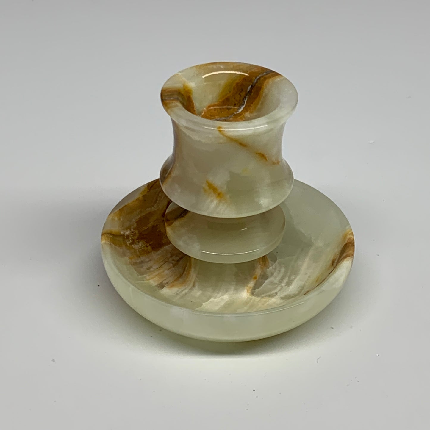 186g, 2.6"x1.4"x2.9", Natural Green Onyx Candle Holder Gemstone Carved, B32228