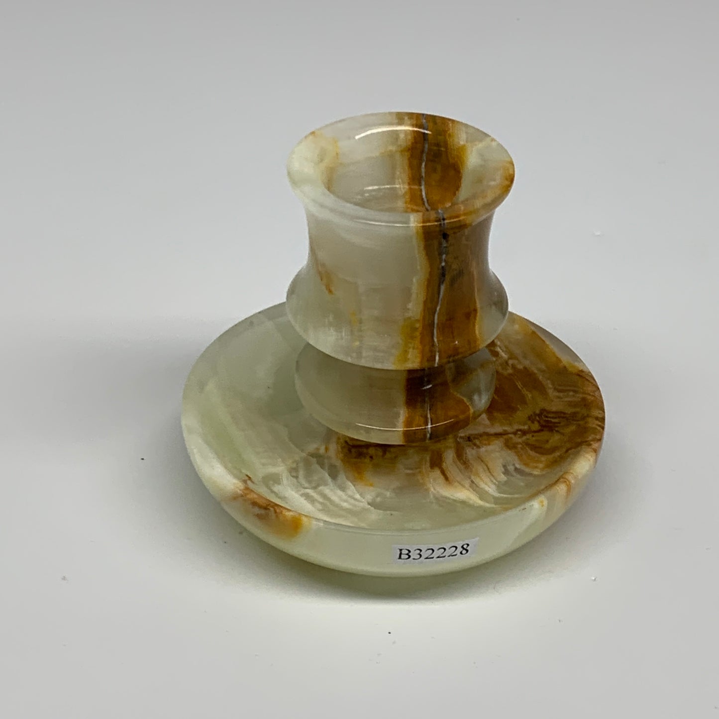 186g, 2.6"x1.4"x2.9", Natural Green Onyx Candle Holder Gemstone Carved, B32228