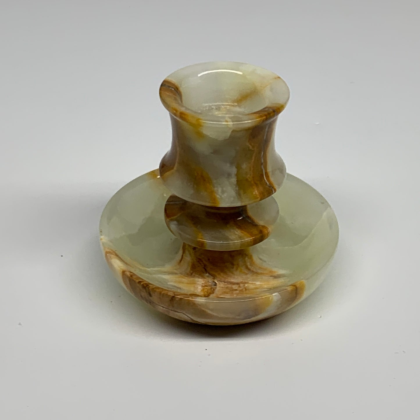 186g, 2.6"x1.4"x2.9", Natural Green Onyx Candle Holder Gemstone Carved, B32228