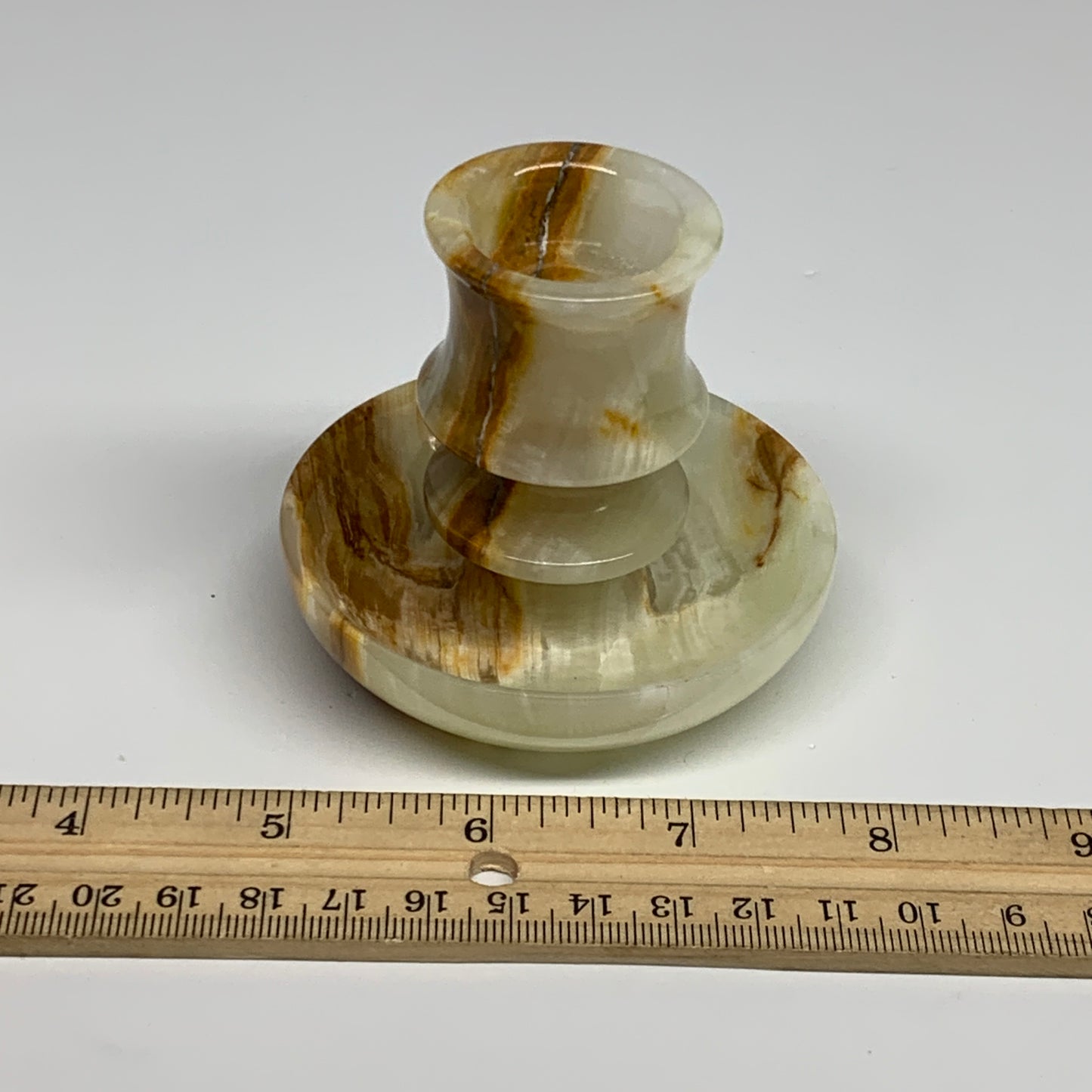 186g, 2.6"x1.4"x2.9", Natural Green Onyx Candle Holder Gemstone Carved, B32228